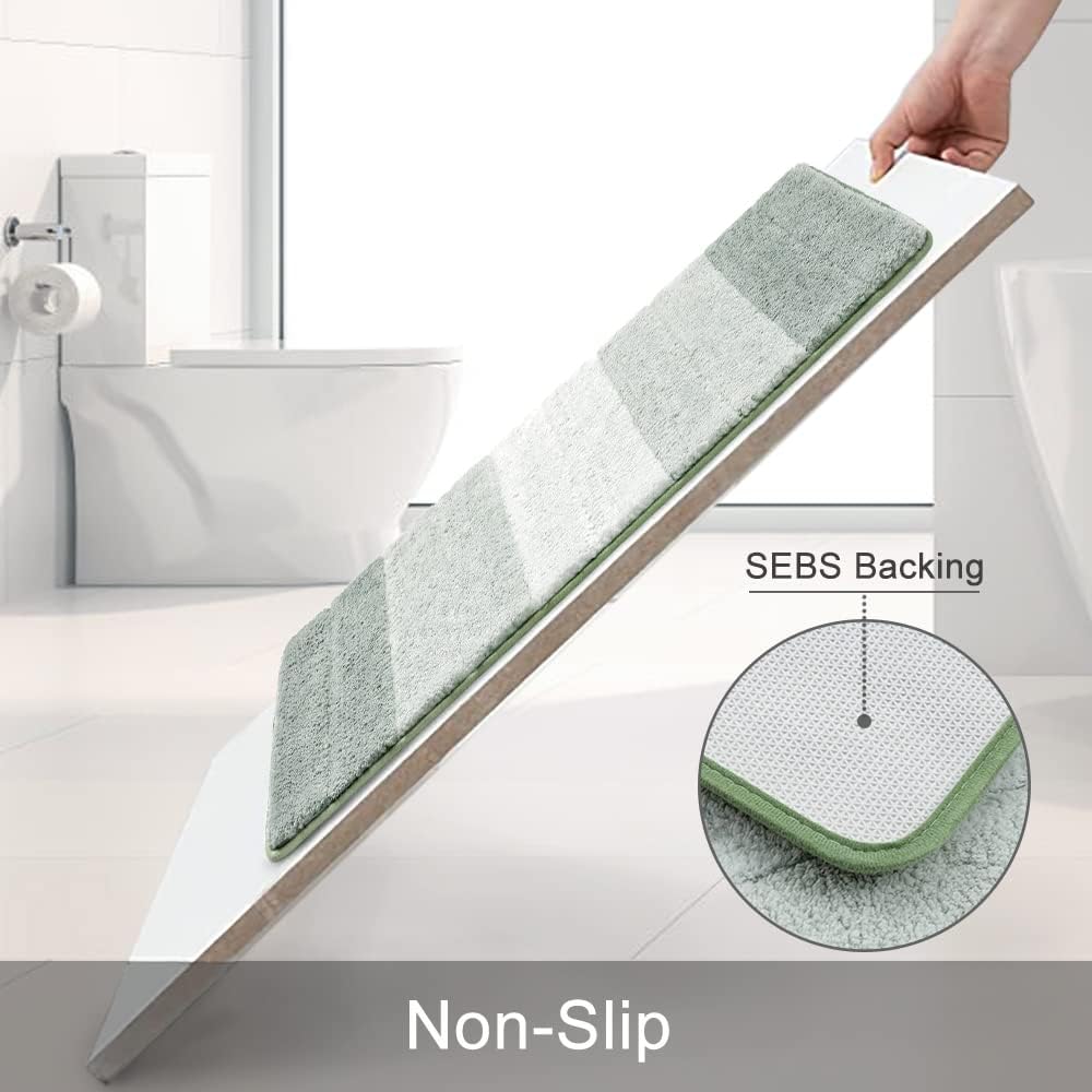 Kmson Ombre Bath Mat for Bathroom, Non Slip Ultra Soft and Thick Water Absorbent Bath Carpet, Machine Washable & Quick Dry Bathroom Rug, for Bedroom Door Living Room Green 17" x 24"