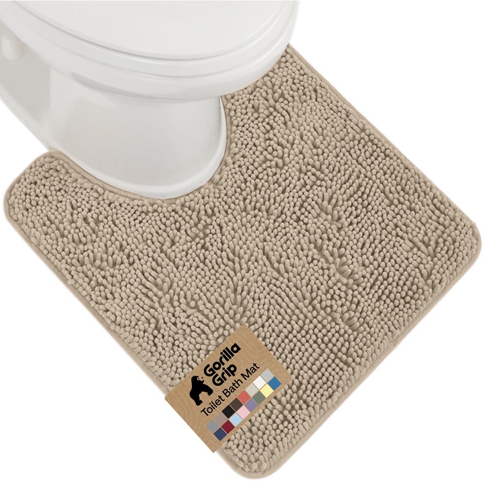 GORILLA GRIP Bath Rug Mat for Bathroom, Absorbent Chenille, 24x17 Gray