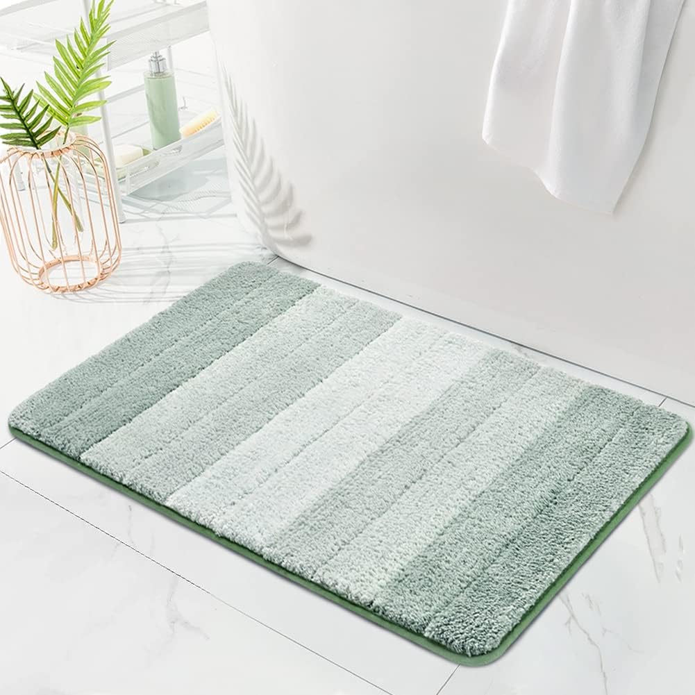 Kmson Ombre Bath Mat for Bathroom, Non Slip Ultra Soft and Thick Water Absorbent Bath Carpet, Machine Washable & Quick Dry Bathroom Rug, for Bedroom Door Living Room Green 17" x 24"