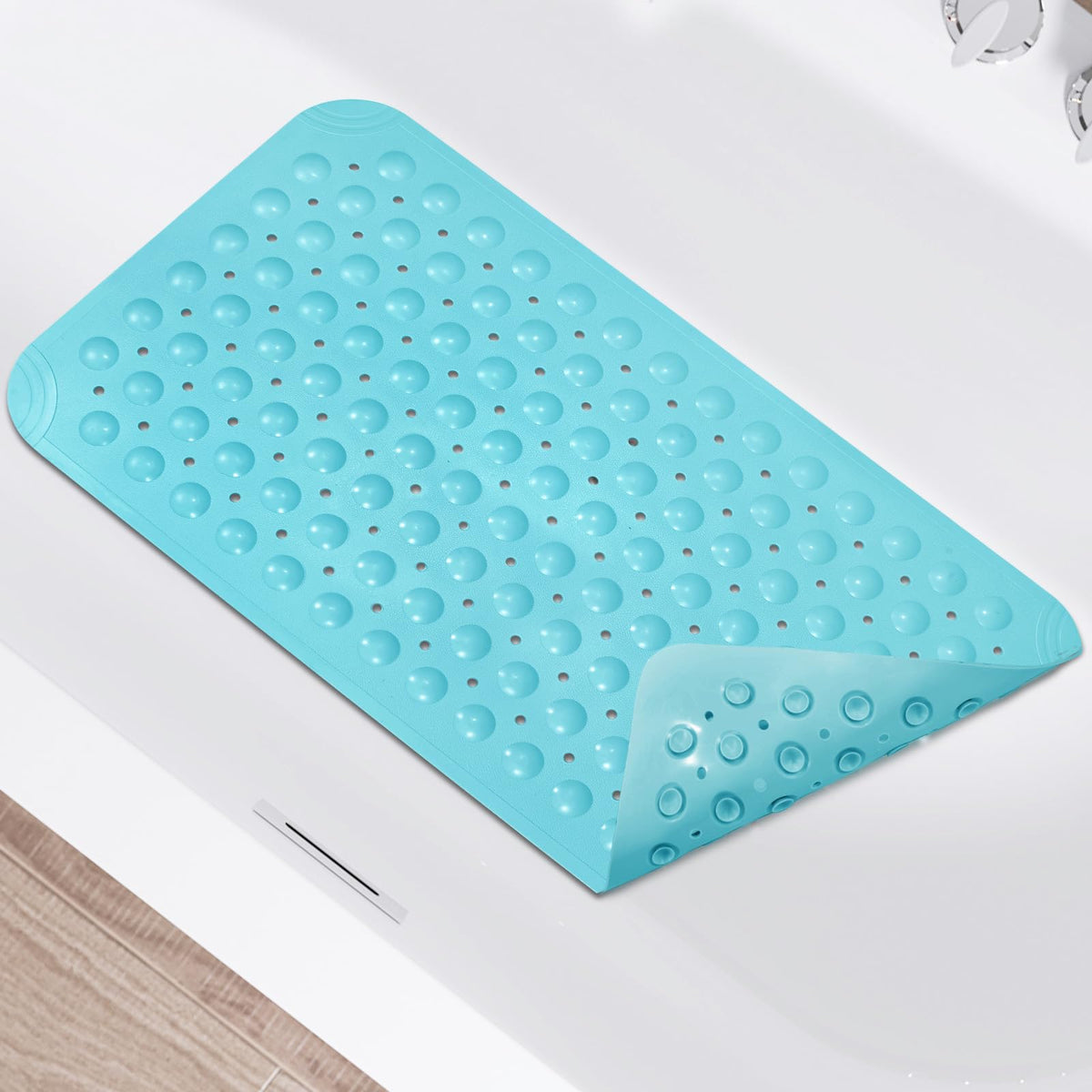 WarmSnow（TPE） Long Bathtub Mat Non Slip 39.5 x 16 Inch, Inside Shower Mats with Suction Cups & Drain Holes, Soft TPE Bath Mat for Tub, Quick-Drain Bathroom Floor Mats, Dark Gray