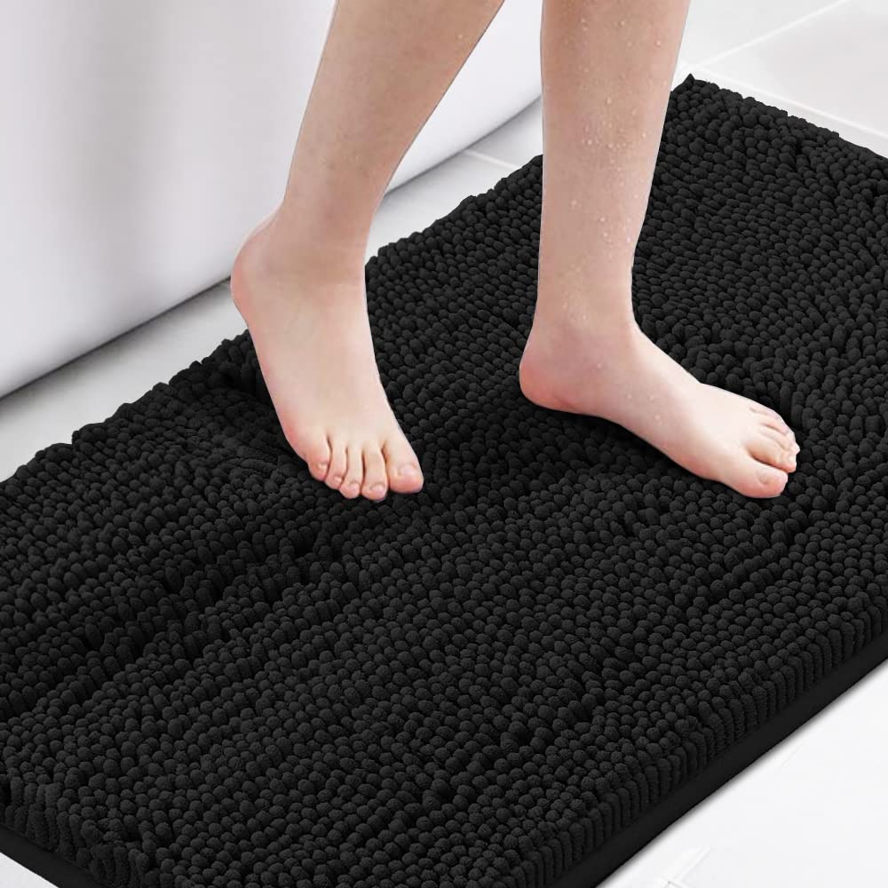 H.VERSAILTEX Navy Blue Bath Rug, Bath Mat Non Slip Bath Mats for Bathroom Floor, Bathroom Rug Extra Thick Chenille Rug 17" x 24" Absorbent Soft Shaggy Washable Dry Fast Plush Rugs for Bathtubs