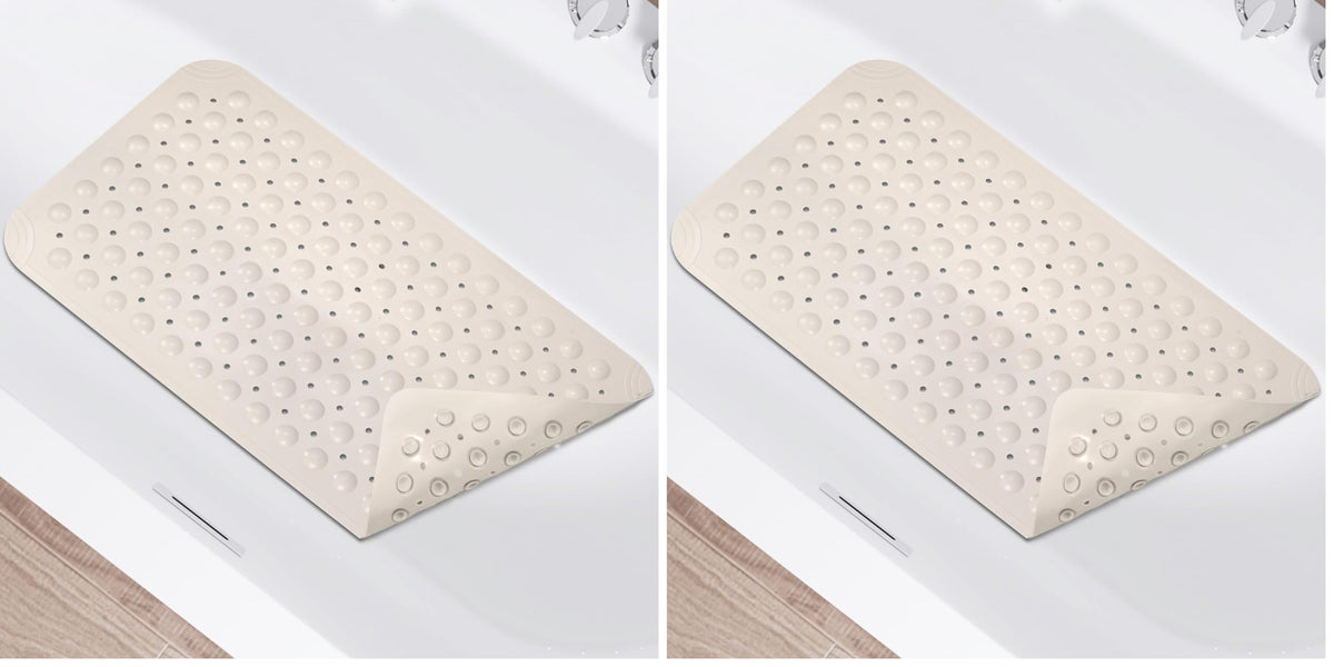 WarmSnow（TPE） Long Bathtub Mat Non Slip 39.5 x 16 Inch, Inside Shower Mats with Suction Cups & Drain Holes, Soft TPE Bath Mat for Tub, Quick-Drain Bathroom Floor Mats, Dark Gray
