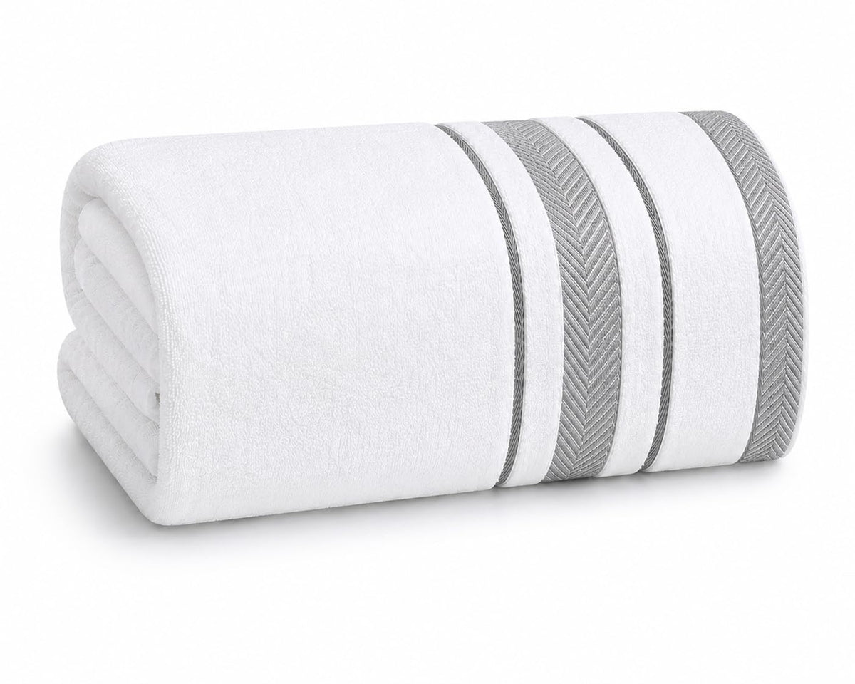 Bath Towels Set for Bathroom – Luxury 6-Piece Cotton Towels, Soft Absorbent & Quick Dry, 600 GSM Bath Towels for Bathroom, Hotel Spa Quality (White/Taupe, 6- Bath Towel Set)