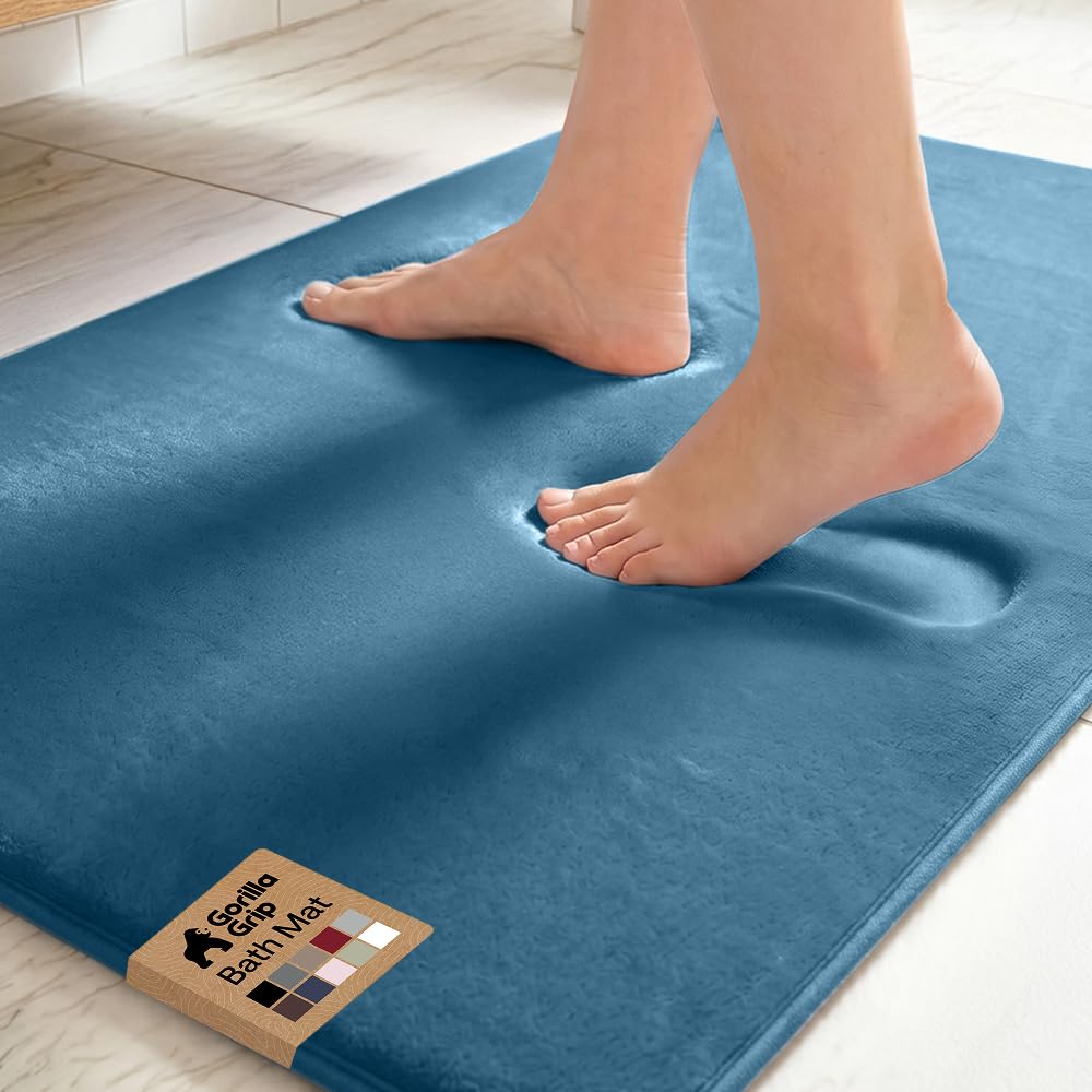 GORILLA GRIP® Memory Foam Bath Rug for Bathroom, 24x17 Gray