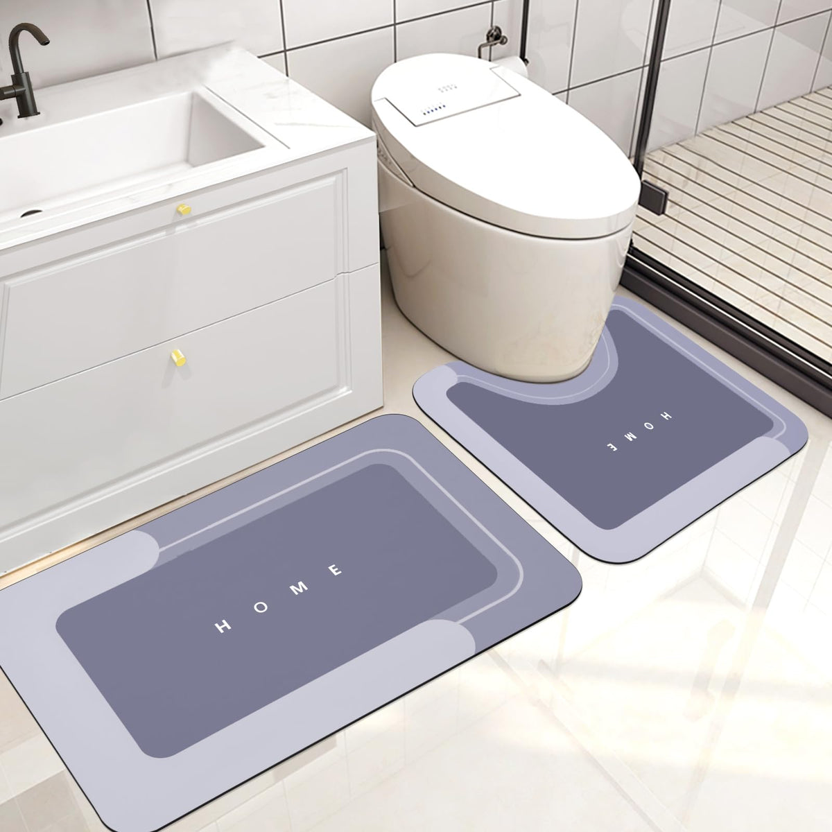 Housego Absorbent Bath Mat, Quick Dry Bath Rug, Non-Slip, 3PCS, Blue