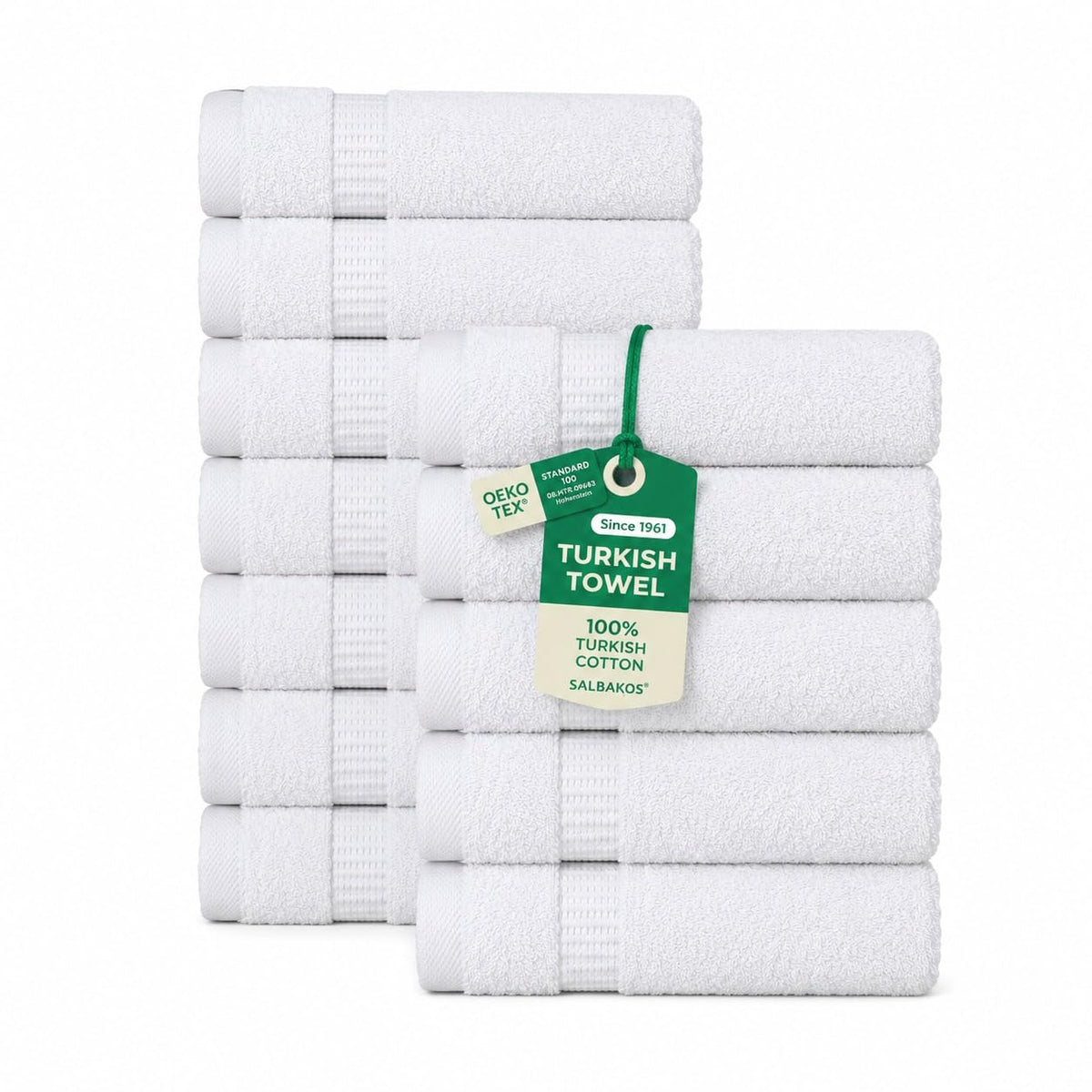 SALBAKOS 6-Piece 100% Turkish Cotton Hand Towels, 16x30 inch, White