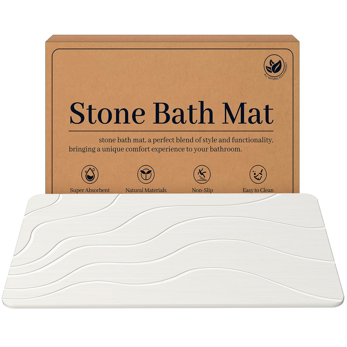 Jiloma Stone Bath Mat Diatomite Stone Mats for Bathroom Non-Slip Diatomaceous Earth Mat Super Absorbent Bathroom Floor Mat Natural Easy to Clean (24 * 16 Grey)