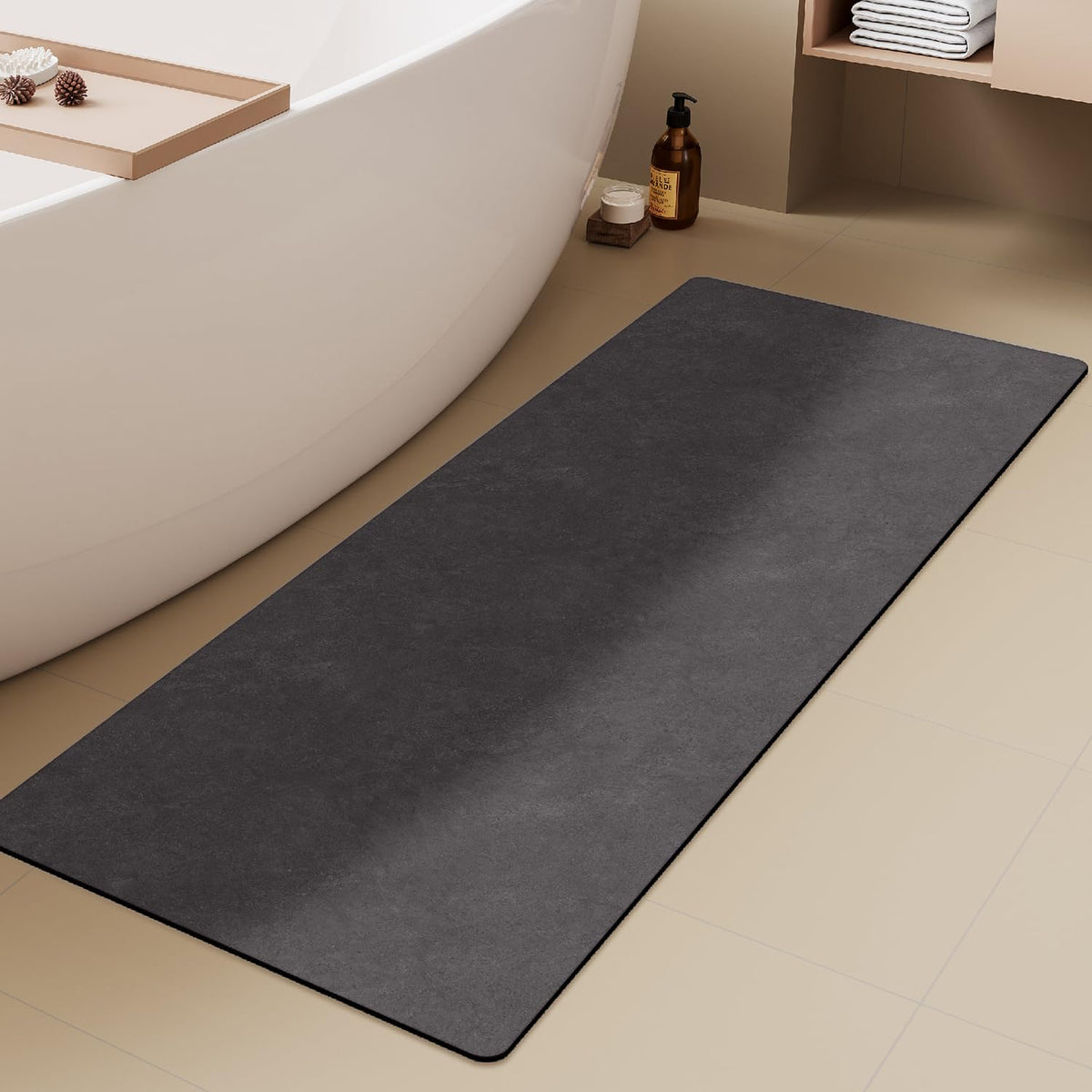 TYUU Thin Bath Mat, Small Bathroom Rugs Non Slip Washable, 16x24 Dark Grey