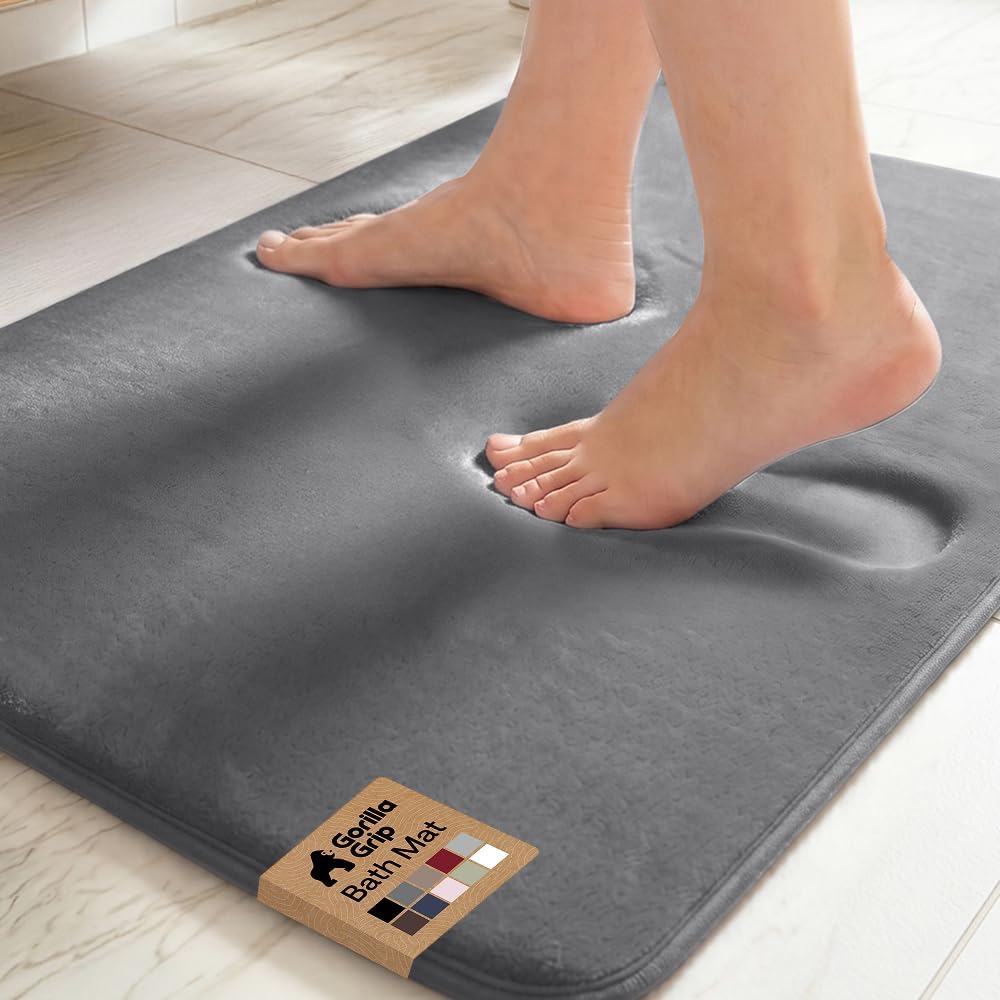 GORILLA GRIP® Memory Foam Bath Rug for Bathroom, 24x17 Gray