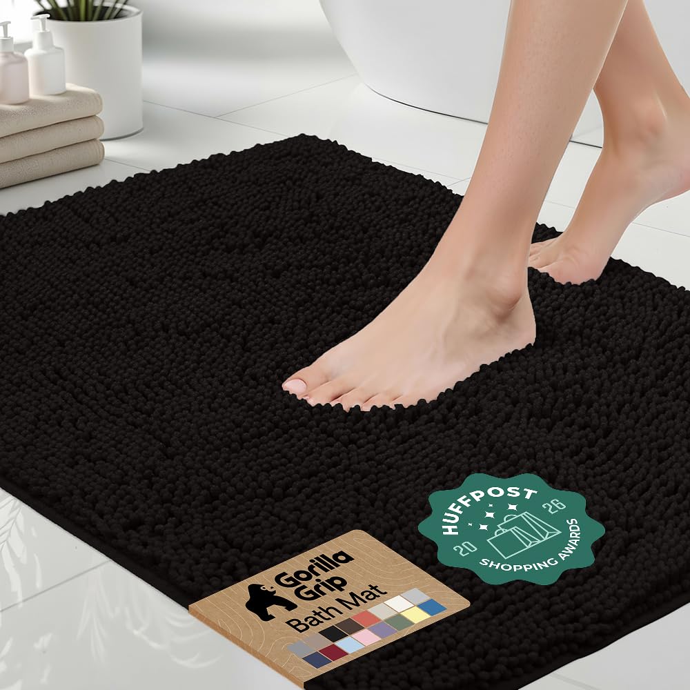 GORILLA GRIP Bath Rug Mat for Bathroom, Absorbent Chenille, 24x17 Gray