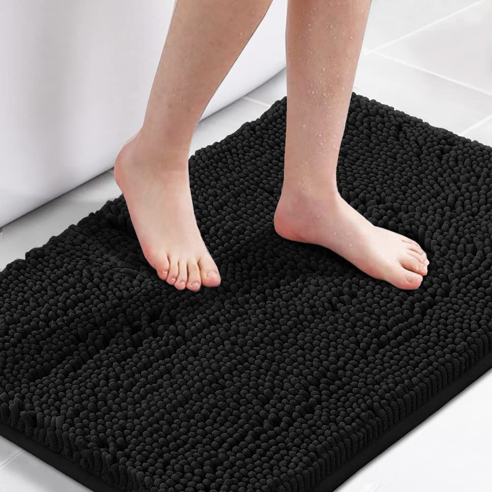H.VERSAILTEX Navy Blue Bath Rug, Bath Mat Non Slip Bath Mats for Bathroom Floor, Bathroom Rug Extra Thick Chenille Rug 17" x 24" Absorbent Soft Shaggy Washable Dry Fast Plush Rugs for Bathtubs
