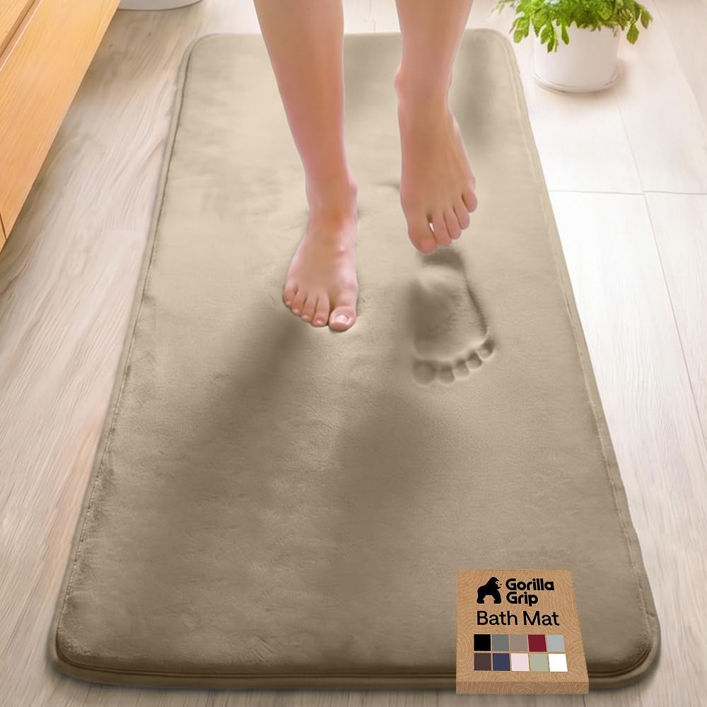 GORILLA GRIP® Memory Foam Bath Rug for Bathroom, 24x17 Gray