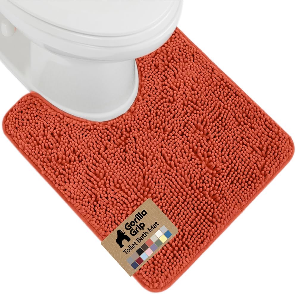GORILLA GRIP Bath Rug Mat for Bathroom, Absorbent Chenille, 24x17 Gray