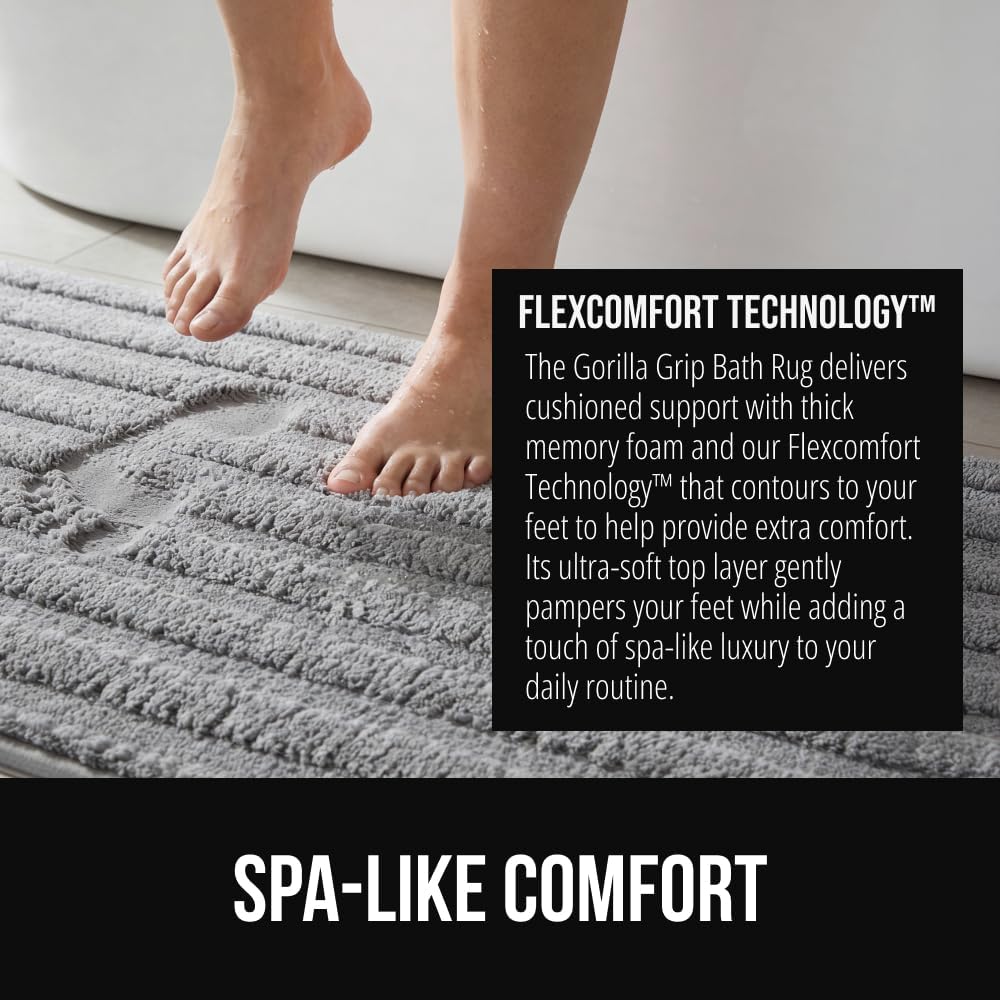 GORILLA GRIP Textured Backing Memory Foam Bath Mat, 24x16 Gray
