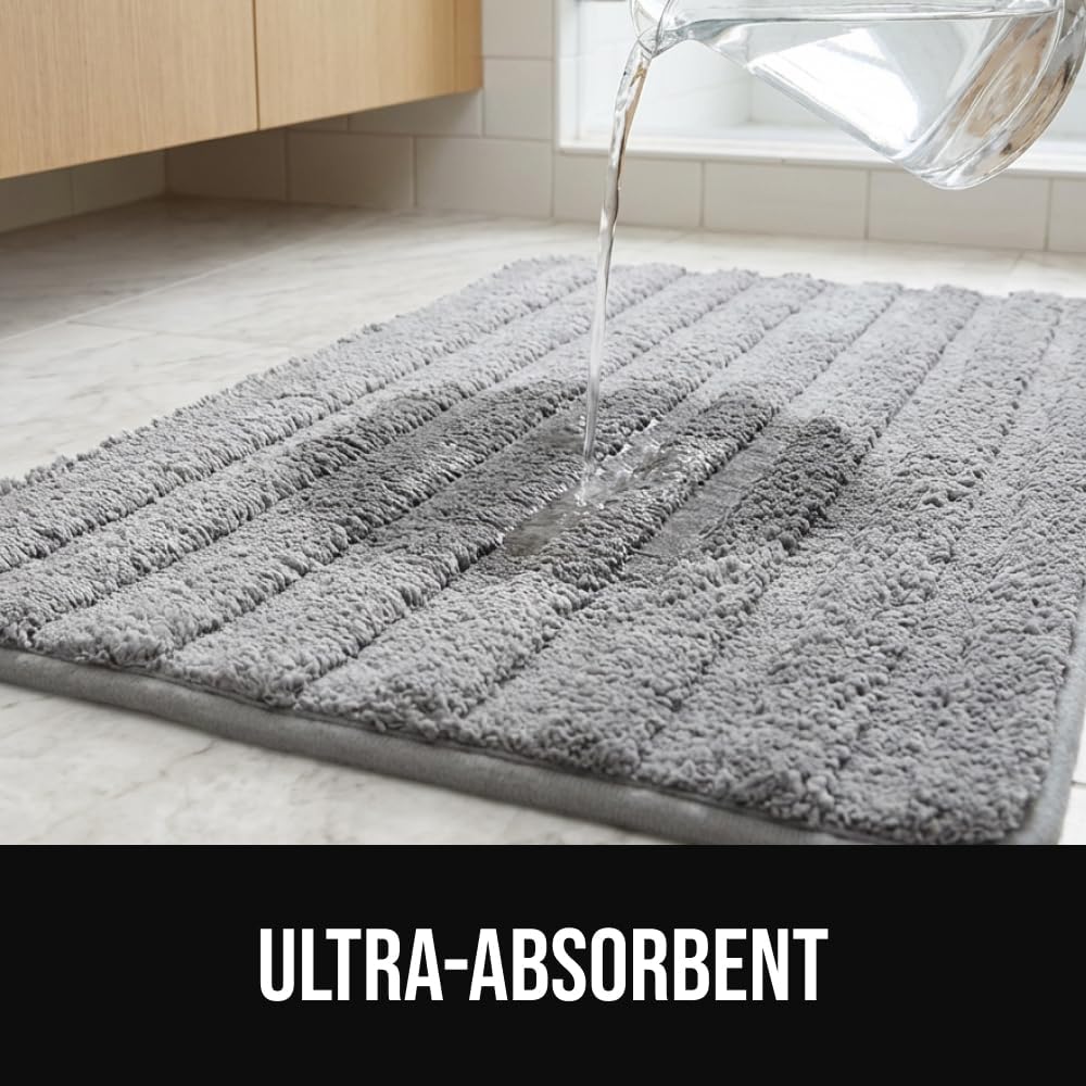 GORILLA GRIP Textured Backing Memory Foam Bath Mat, 24x16 Gray