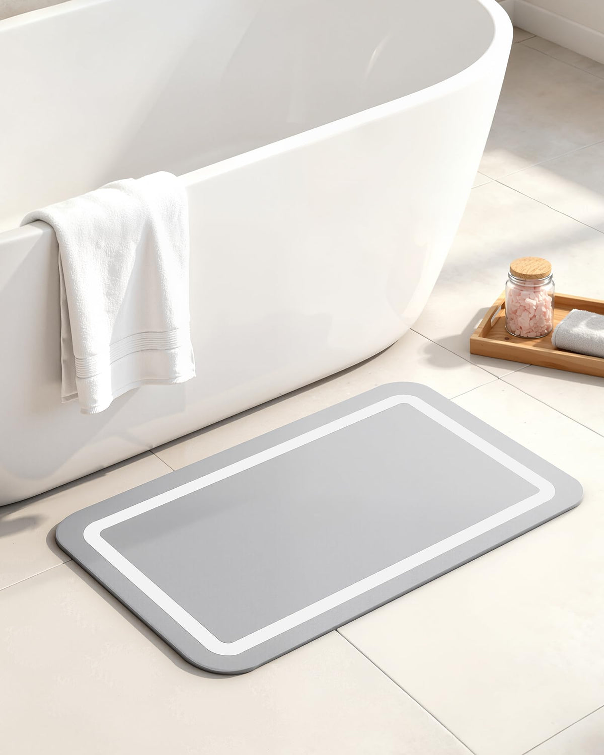 Soft Diatomaceous Earth Bath Mat, Super Absorbent Bath Mat, Quick Dry Large Bathroom Mats, Gray Bathroom Rugs Non Slip Washable, Stone Bath Mats Substitute, Bath Room Runner Decor, 15.74" x 47.2"