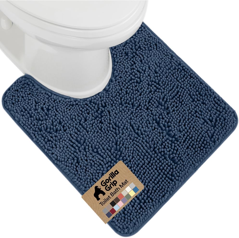 GORILLA GRIP Bath Rug Mat for Bathroom, Absorbent Chenille, 24x17 Gray