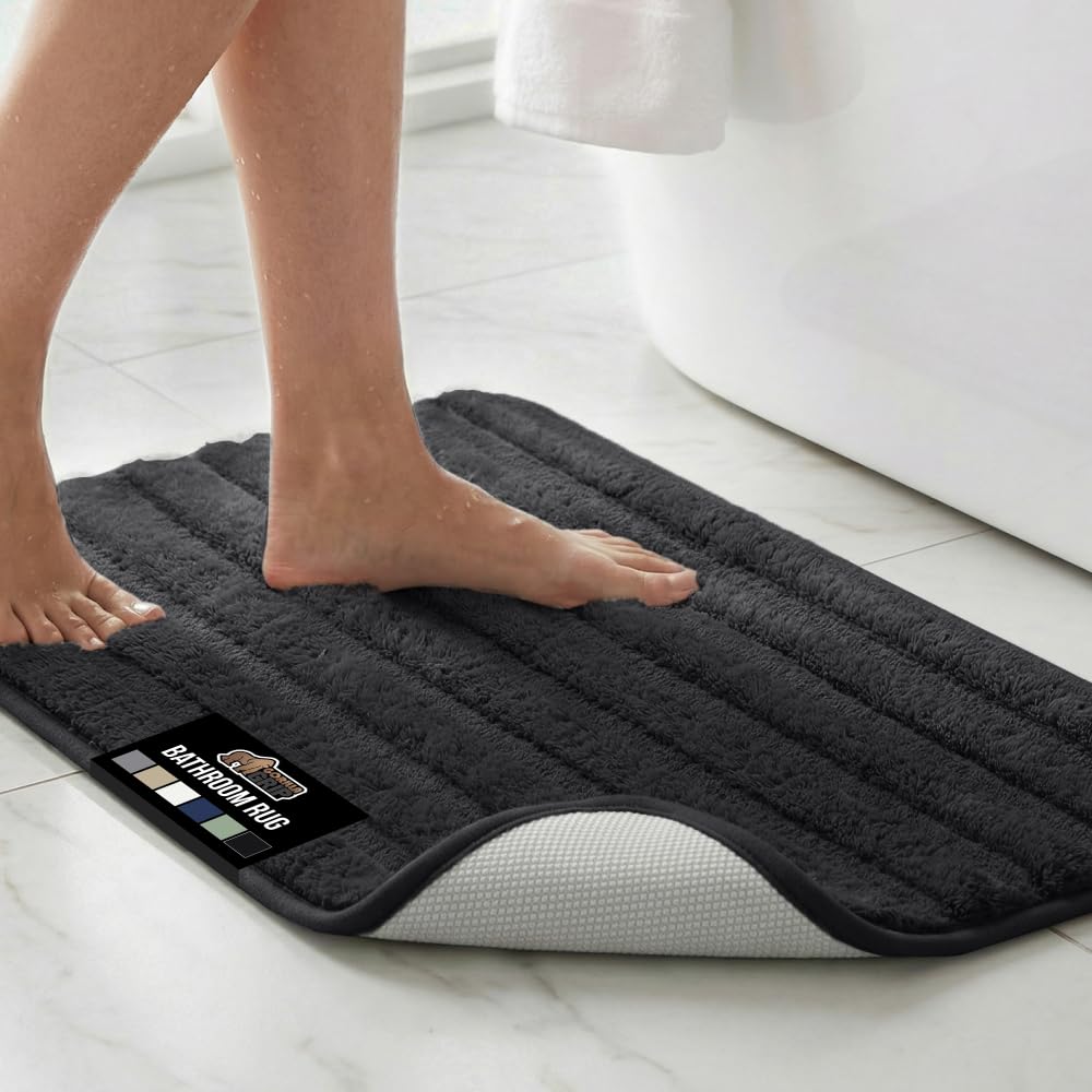 GORILLA GRIP Textured Backing Memory Foam Bath Mat, 24x16 Gray
