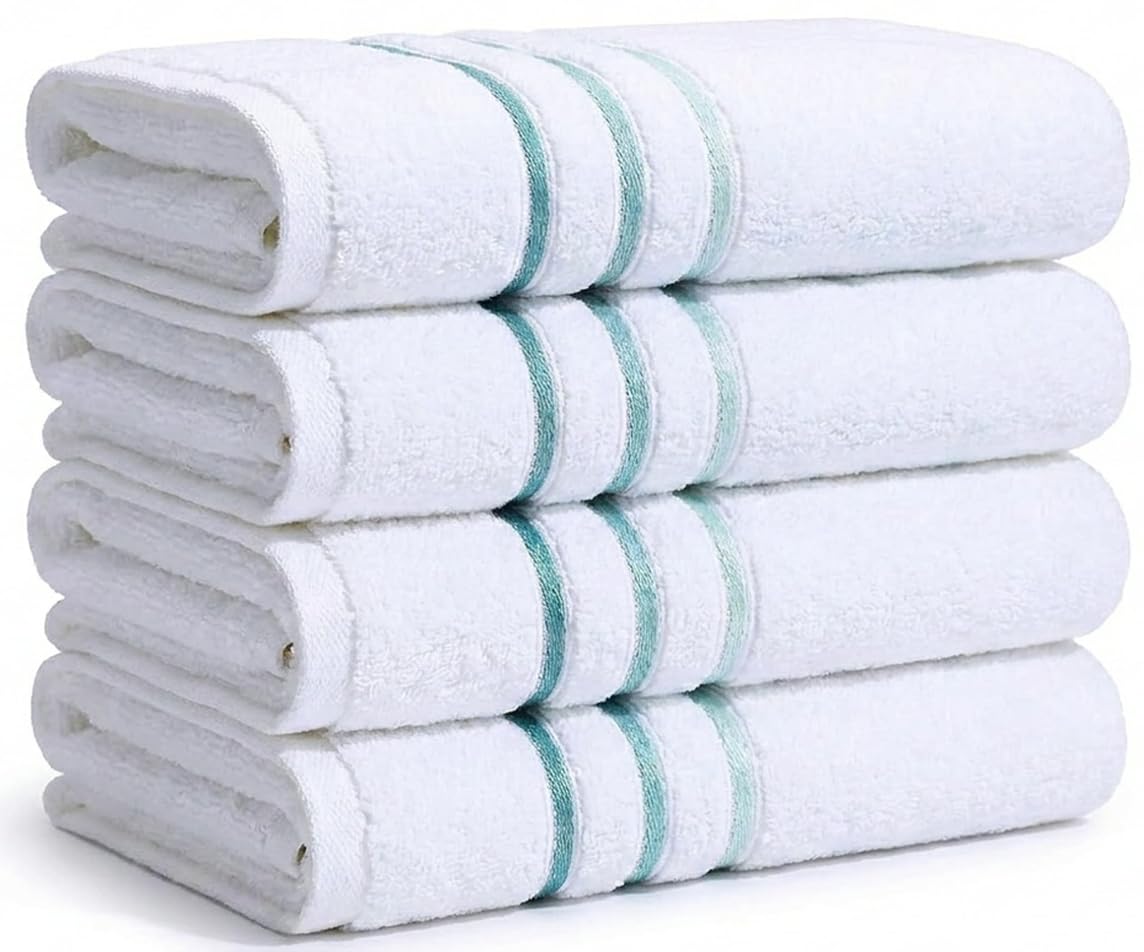 Bath Towels Set for Bathroom – Luxury 6-Piece Cotton Towels, Soft Absorbent & Quick Dry, 600 GSM Bath Towels for Bathroom, Hotel Spa Quality (White/Taupe, 6- Bath Towel Set)