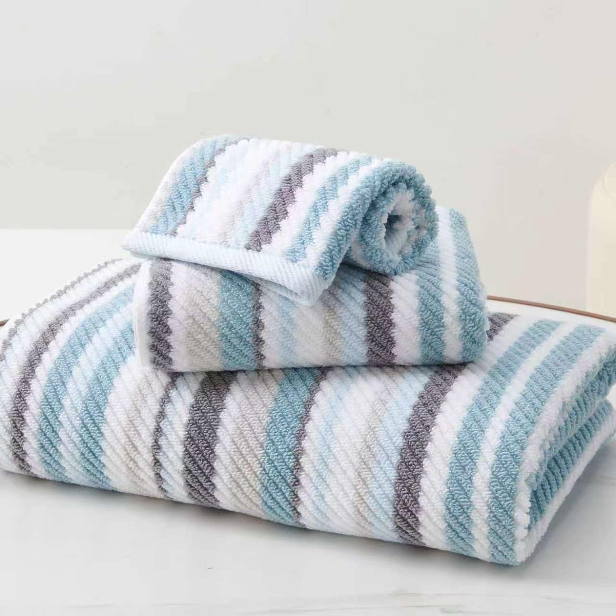 VOOVA & MOVAS Yellow Bathroom Towels 3 Pack, 100% Cotton, Gray Striped