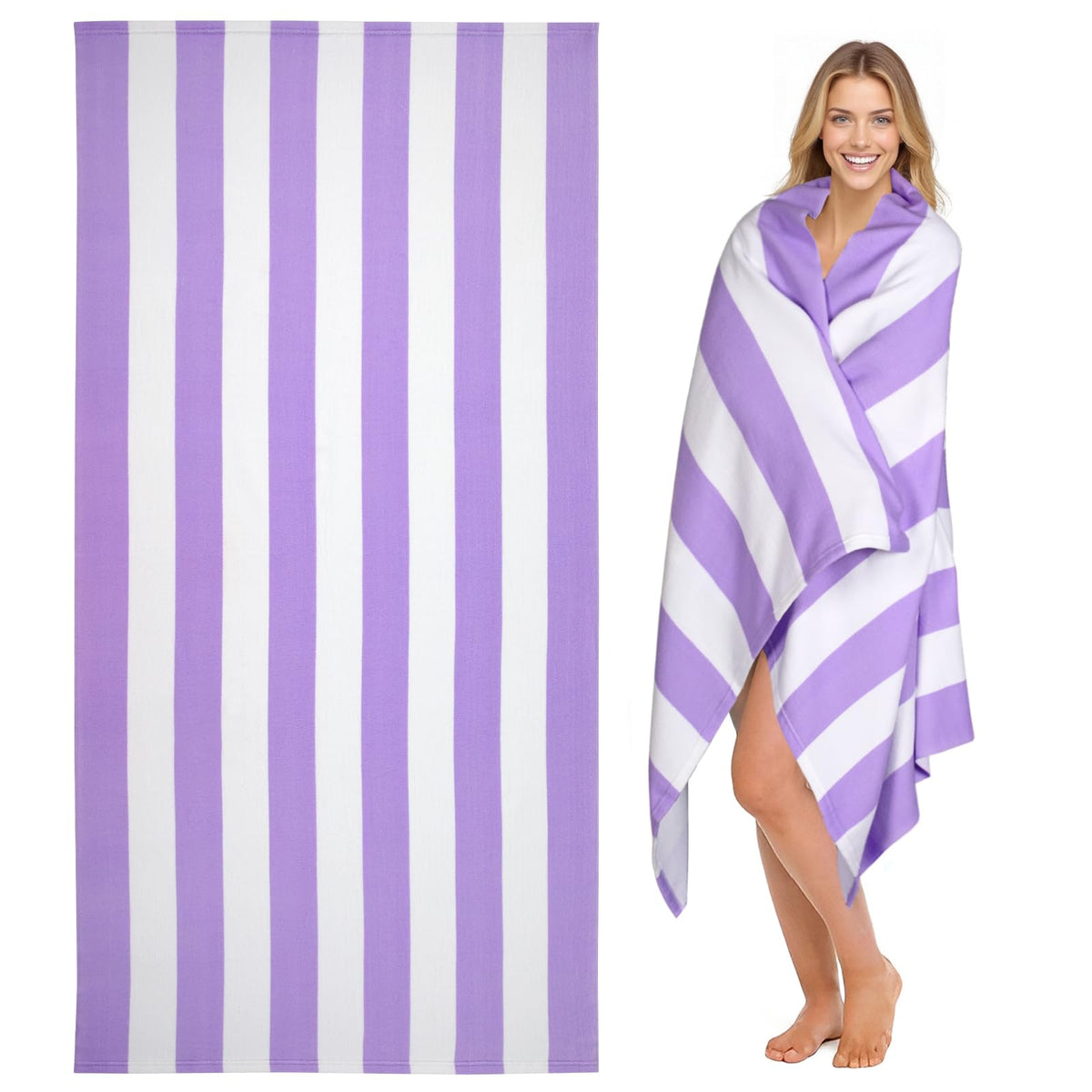 cabanana Large Oversized Beach Towel - Microfiber Sand Free 35 x 70 Inch Quick Dry Lightweight Pool Towel for Adults, Thin Striped Swim Towel (Black)