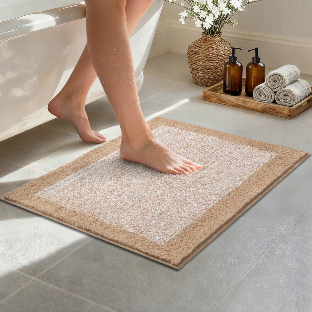Long 2x4 Ft (48''x24'') Bathroom Rugs, Non Slip Washable Bath Mat Grey