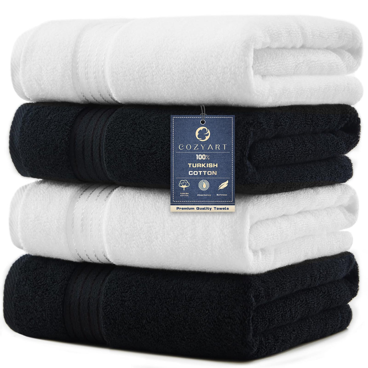 COZYART Luxury Bath Towels 4 PCS, 27x54 650 GSM Turkish Cotton, Light Blue