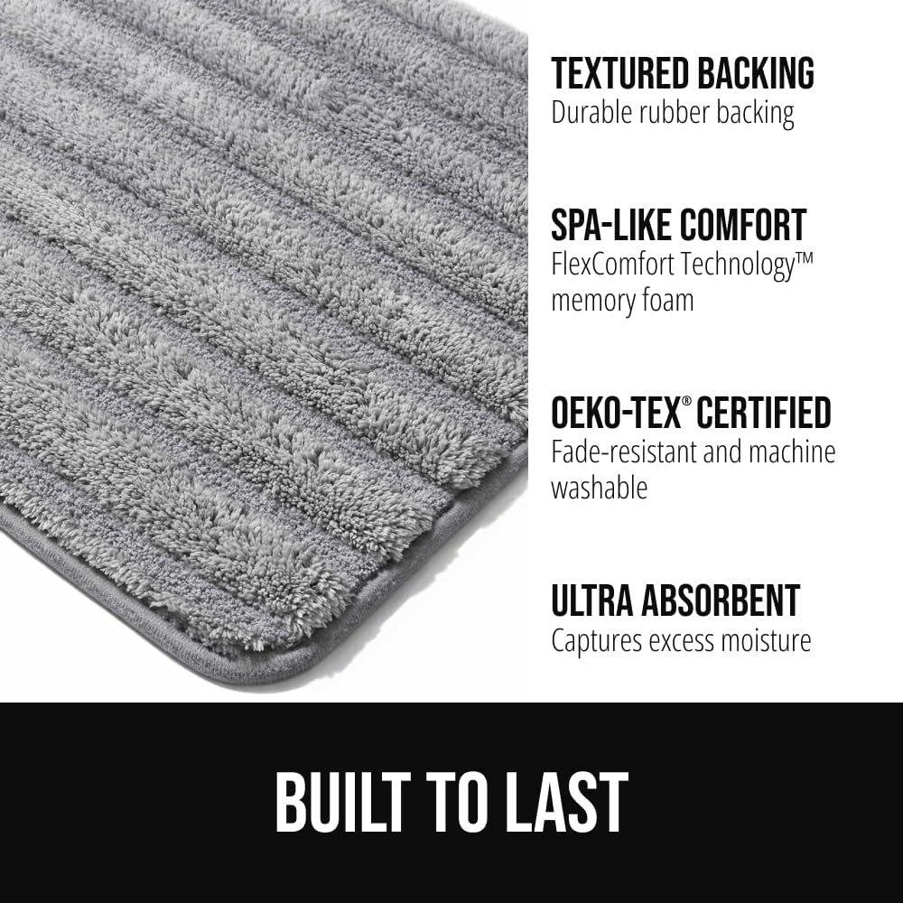 GORILLA GRIP Textured Backing Memory Foam Bath Mat, 24x16 Gray