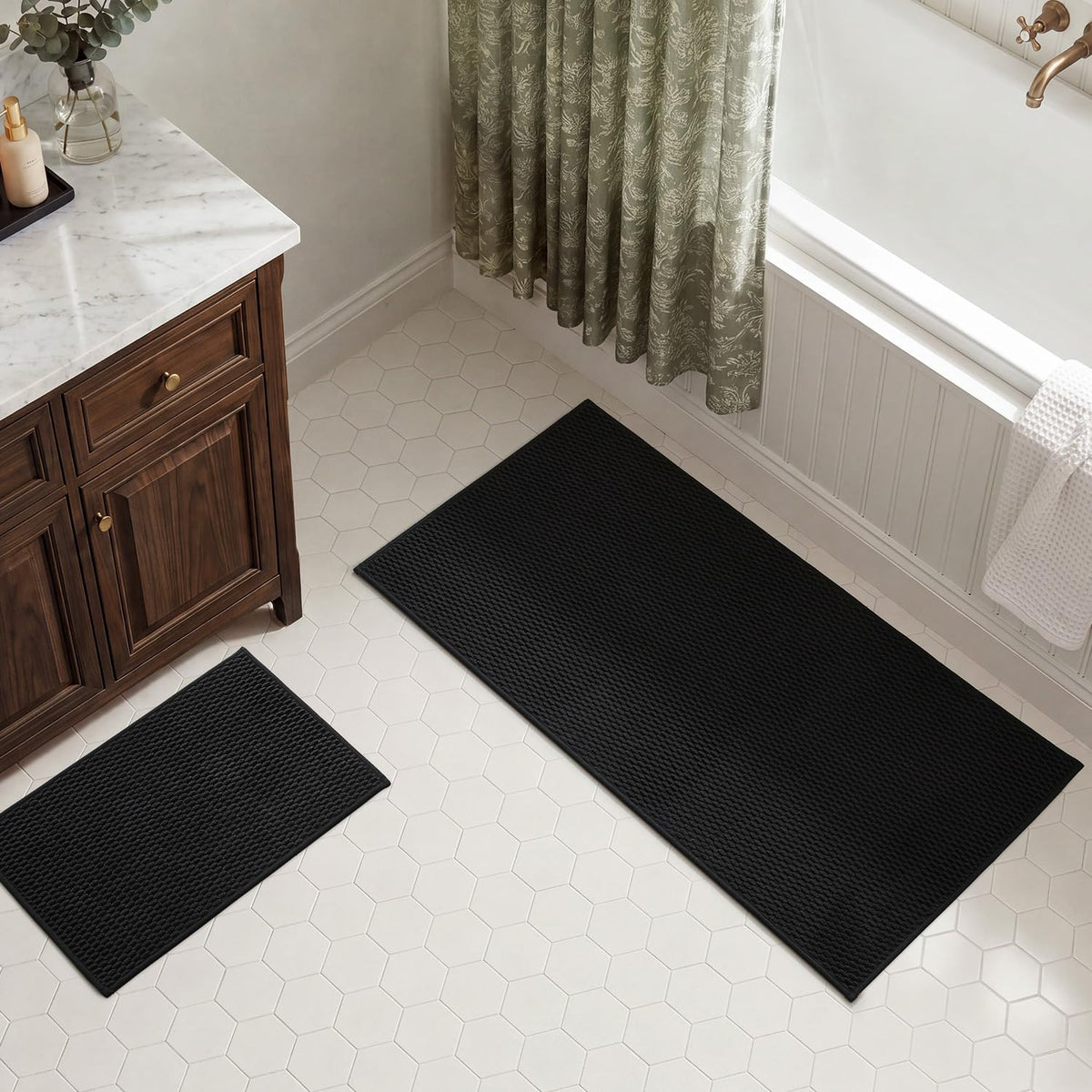 TYUU Bath Mat Set 2 Piece, Thin Bathroom Rugs Non Slip Washable Quick Dry