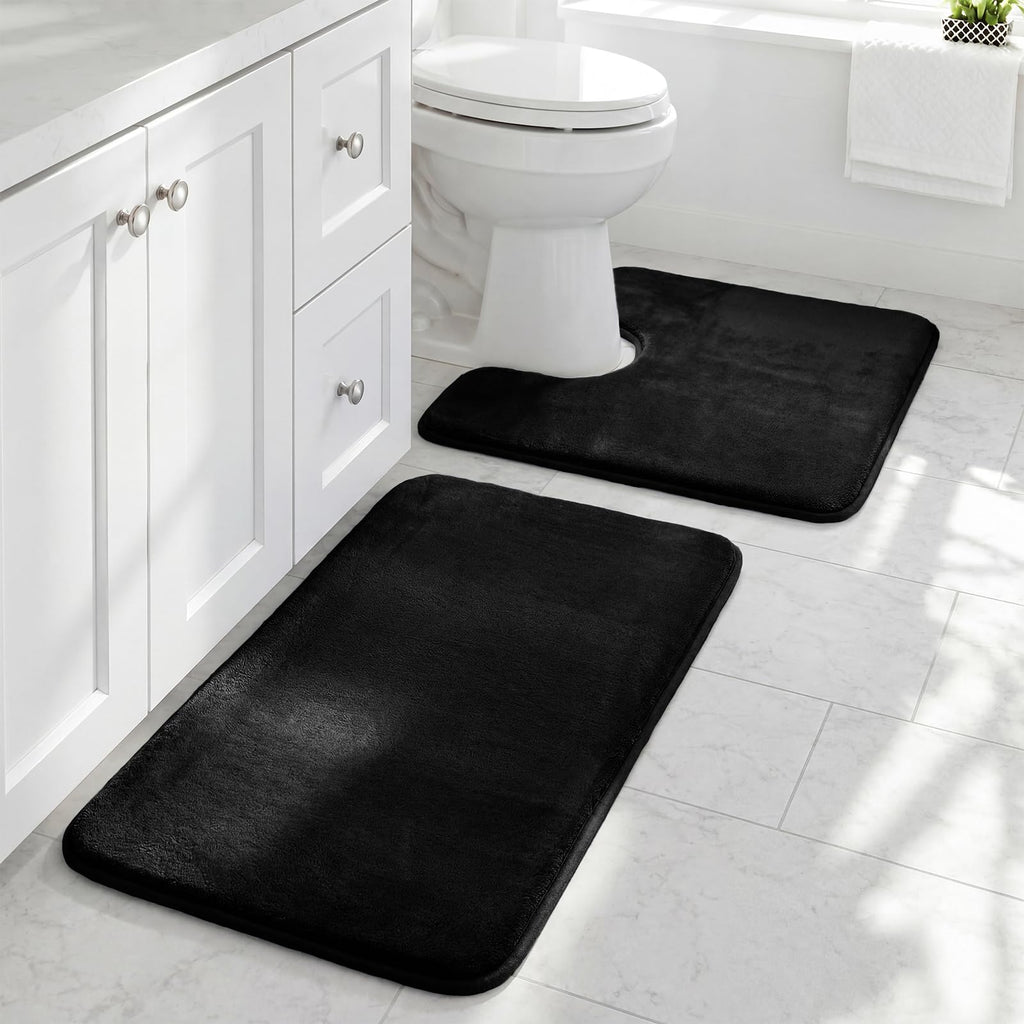 HUXMEYSON Bathroom Rugs Sets 3 Piece, Non-Slip & Quick Dry Bath Mat Set, Ultra Soft Velvet Bath Rugs for Bathroom, Toilet and Shower Floor, Grey