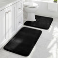 HUXMEYSON Bathroom Rugs Sets 3 Piece, Non-Slip & Quick Dry Bath Mat Set, Ultra Soft Velvet Bath Rugs for Bathroom, Toilet and Shower Floor, Grey