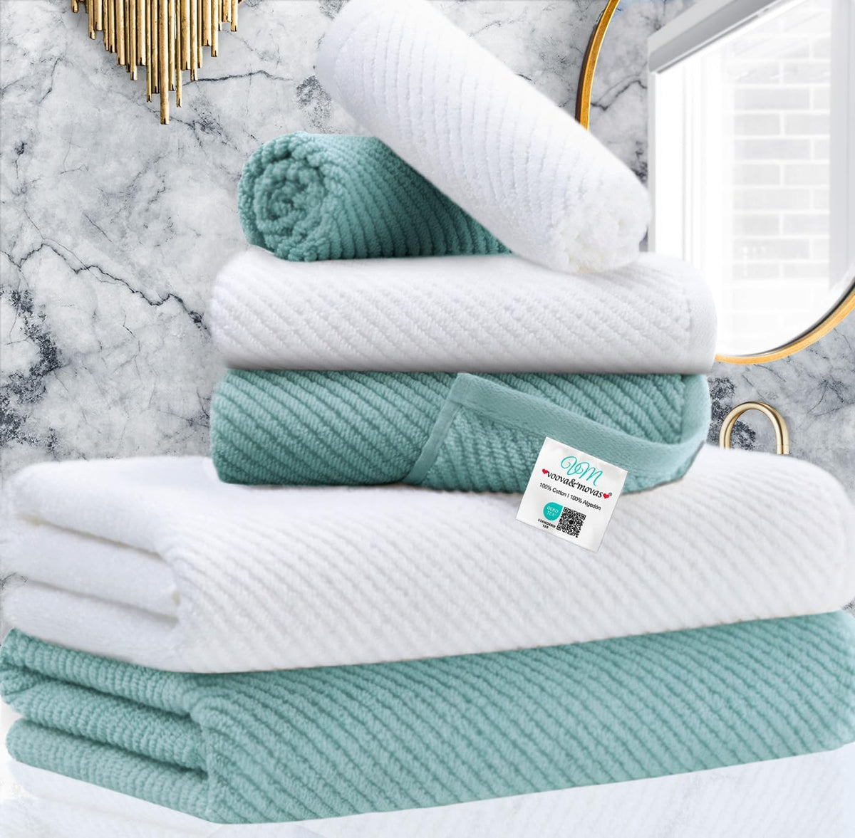 VOOVA & MOVAS 6PC Towel Set, 100% Cotton, Dark Grey