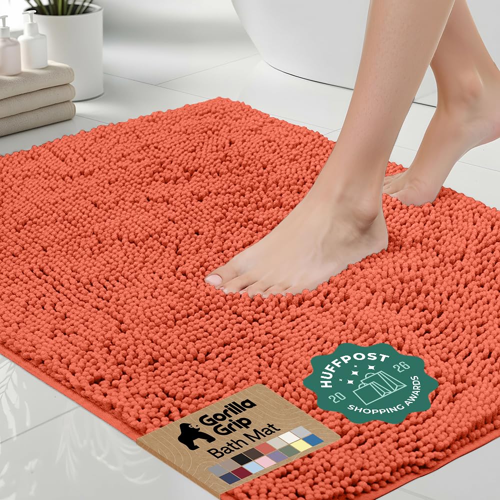 GORILLA GRIP Bath Rug Mat for Bathroom, Absorbent Chenille, 24x17 Gray