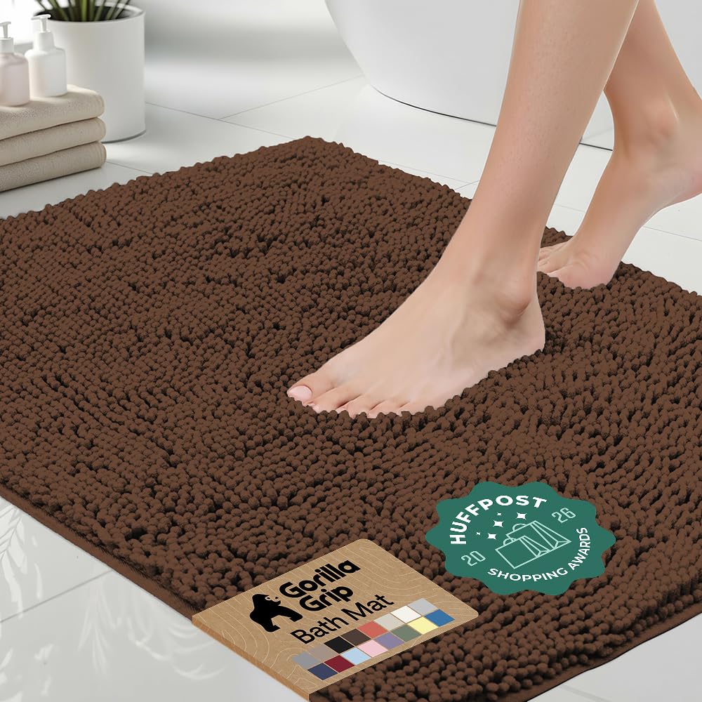 GORILLA GRIP Bath Rug Mat for Bathroom, Absorbent Chenille, 24x17 Gray