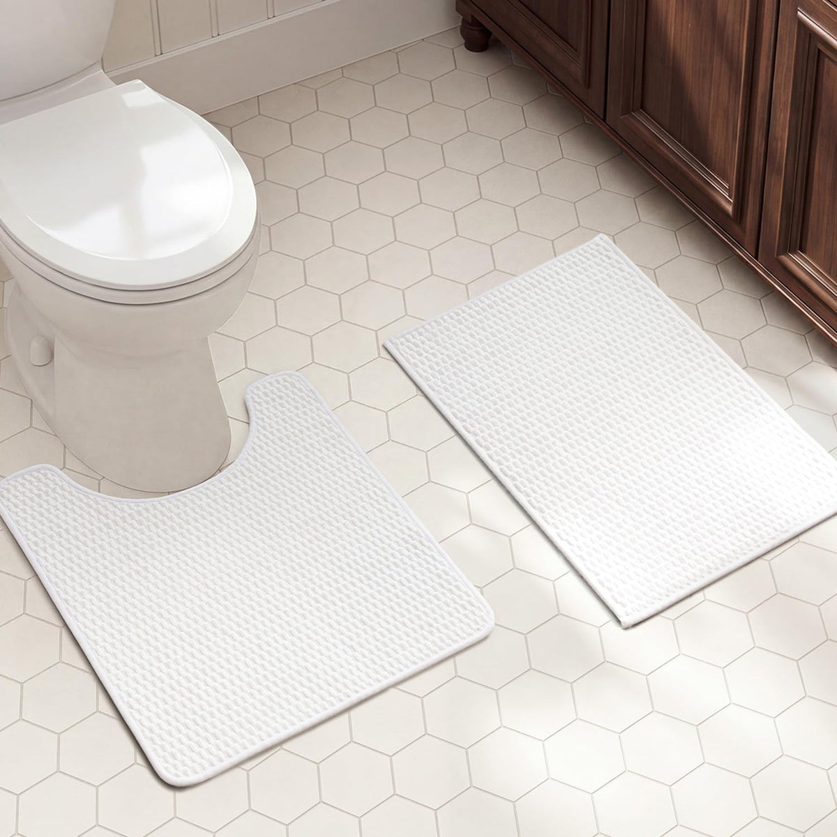 TYUU Bath Mat Set 2 Piece, Thin Bathroom Rugs Non Slip Washable Quick Dry