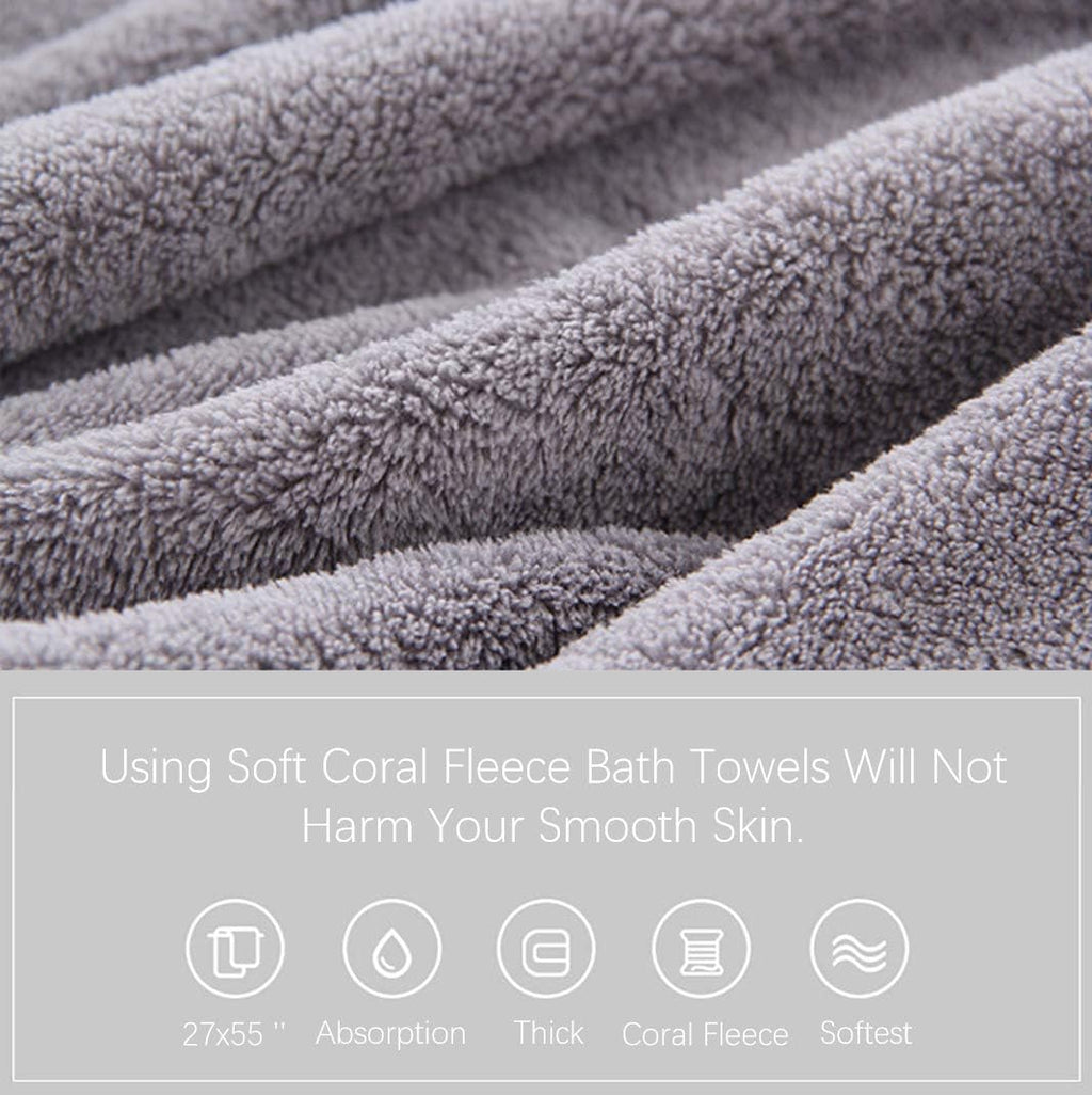 MOONQUEEN Ultra Soft Towel Set - Quick Drying - 2 Bath Towels 2 Hand Towels 2 Washcloths - Microfiber Coral Velvet Highly Absorbent Towel for Fitness, Bathroom, Sports, Yoga, Travel-Grey 6 Pcs