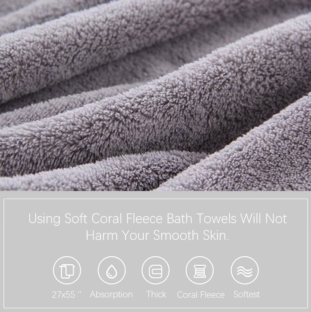 MOONQUEEN Ultra Soft Towel Set - Quick Drying - 2 Bath Towels 2 Hand Towels 2 Washcloths - Microfiber Coral Velvet Highly Absorbent Towel for Fitness, Bathroom, Sports, Yoga, Travel-Grey 6 Pcs