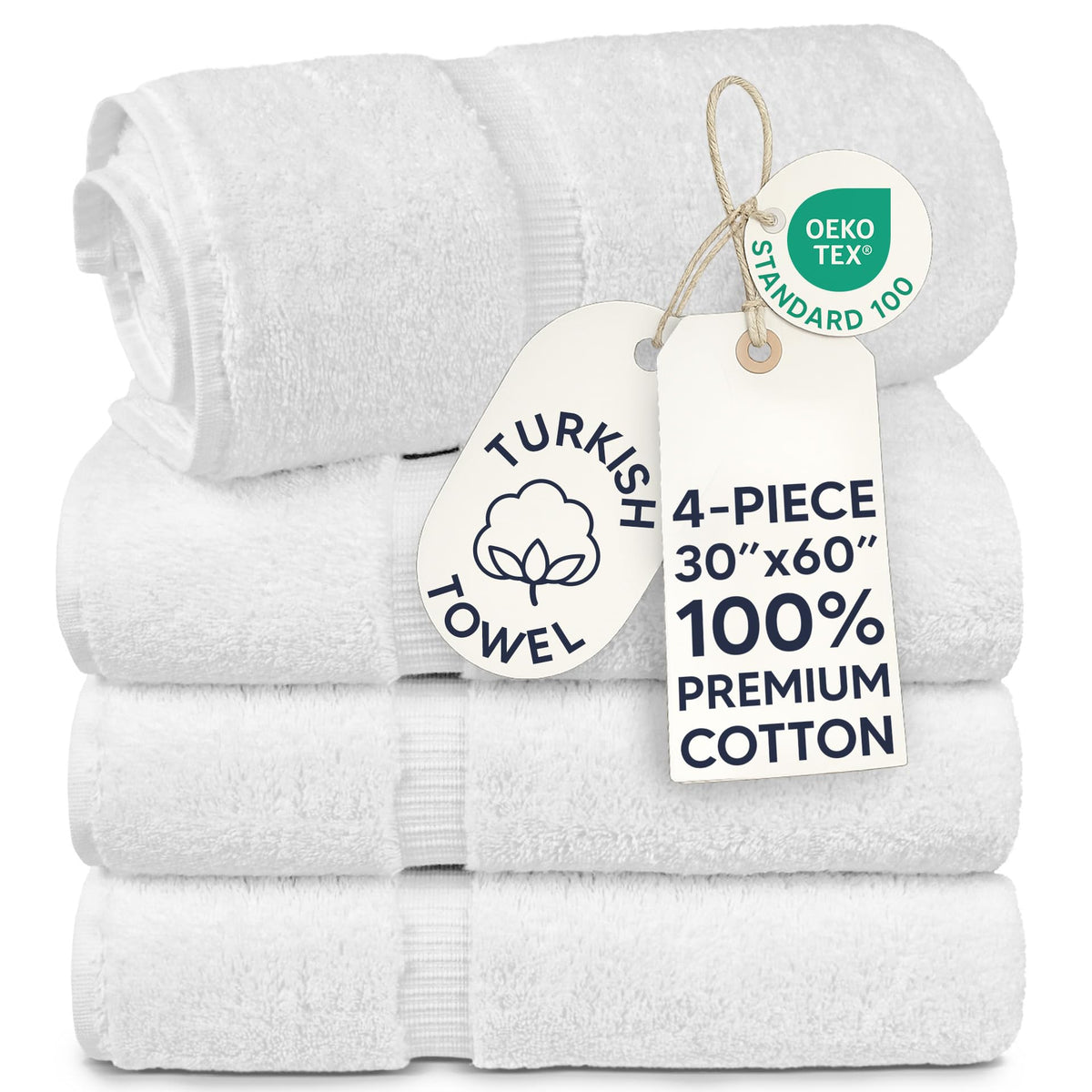 Chakir Turkish Linens 100% Cotton 4-Pack Bath Towels 27x54, Gray