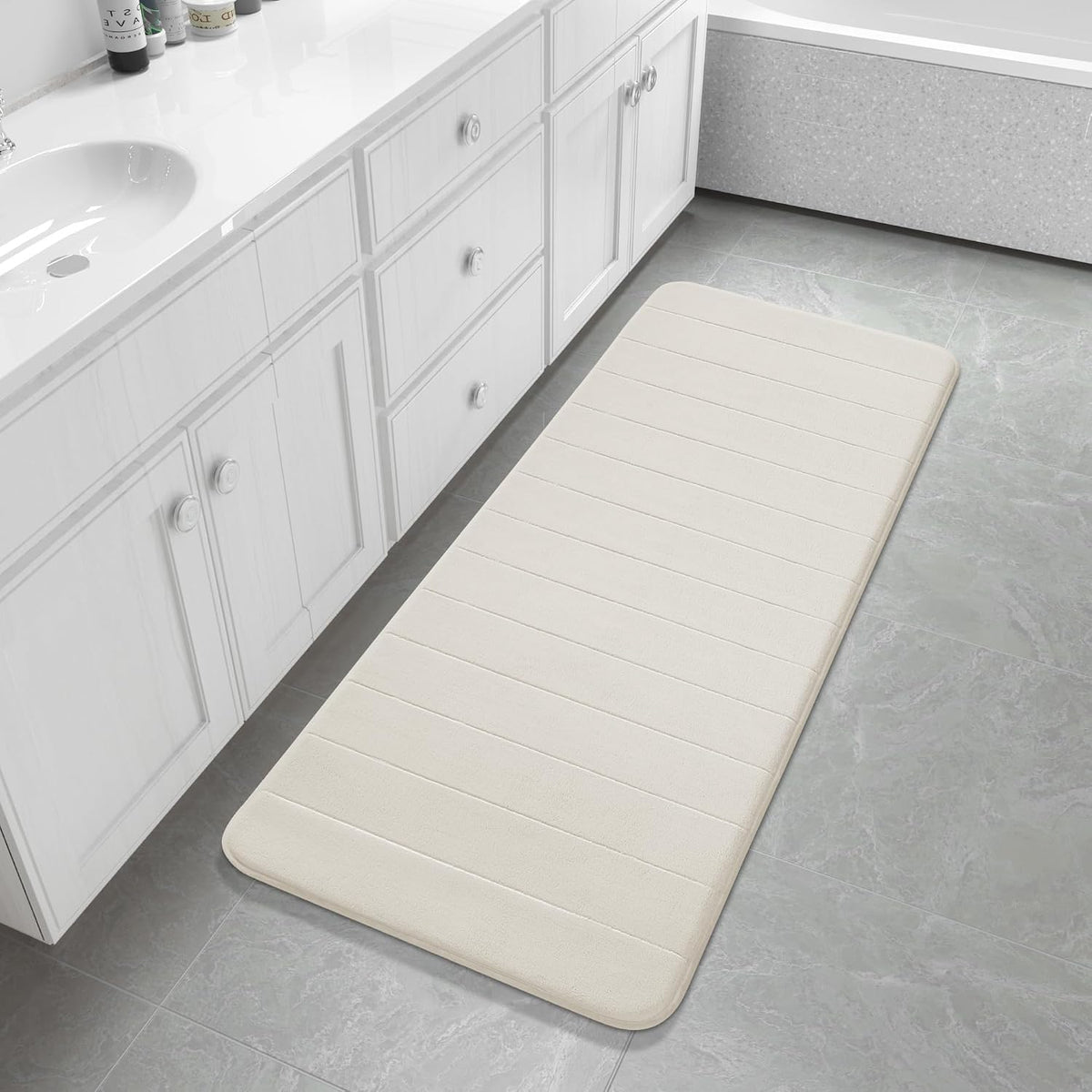 Yimobra Memory Foam Bath Mat, Super Soft Absorbent Bathroom Rug Non Slip, Quick Dry, Machine Washable Floor Carpet for Tub Shower, Home Decor Accessories, 24x17, Grey