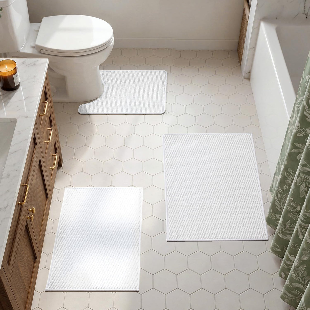 TYUU Bath Mat Set 2 Piece, Thin Bathroom Rugs Non Slip Washable Quick Dry