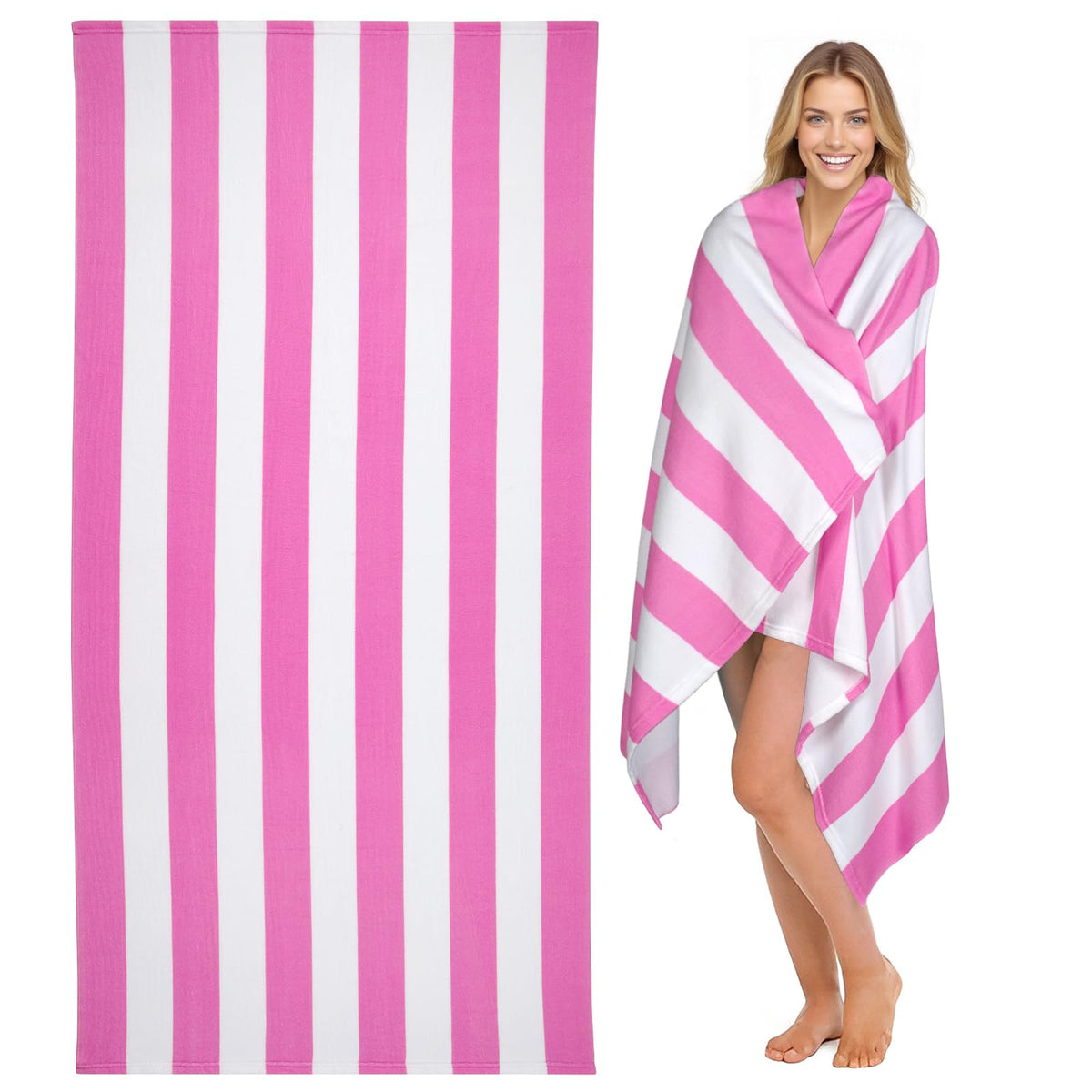 cabanana Large Oversized Beach Towel - Microfiber Sand Free 35 x 70 Inch Quick Dry Lightweight Pool Towel for Adults, Thin Striped Swim Towel (Black)