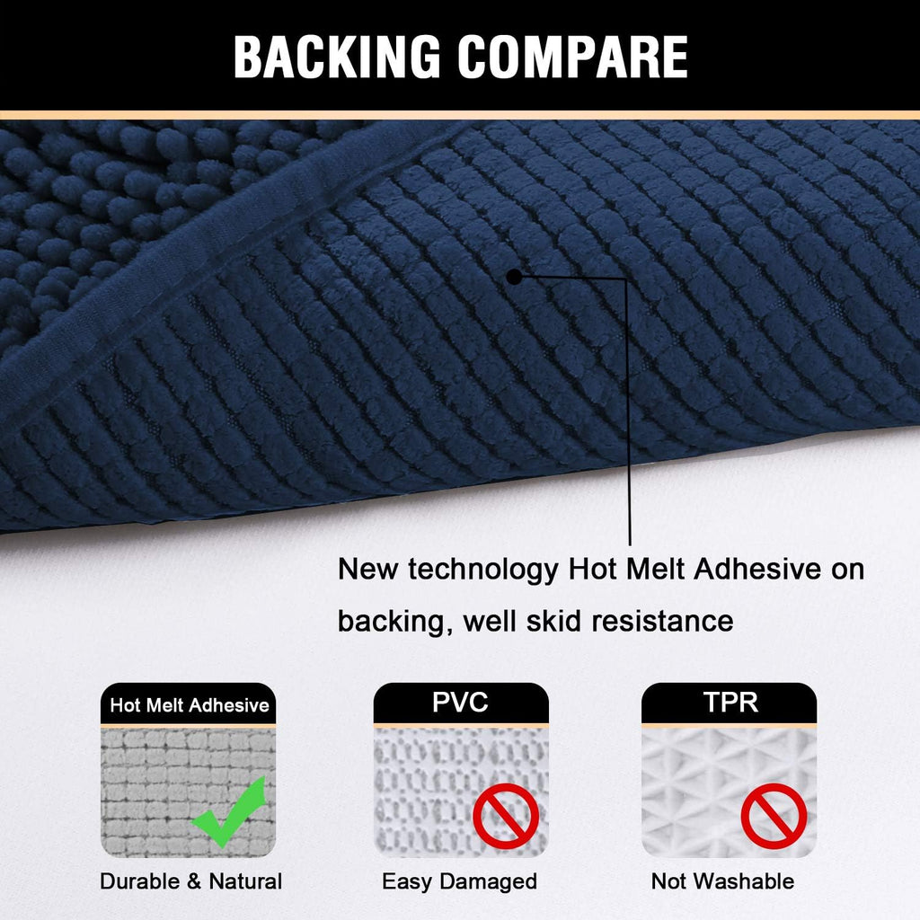 H.VERSAILTEX Navy Blue Bath Rug, Bath Mat Non Slip Bath Mats for Bathroom Floor, Bathroom Rug Extra Thick Chenille Rug 17" x 24" Absorbent Soft Shaggy Washable Dry Fast Plush Rugs for Bathtubs