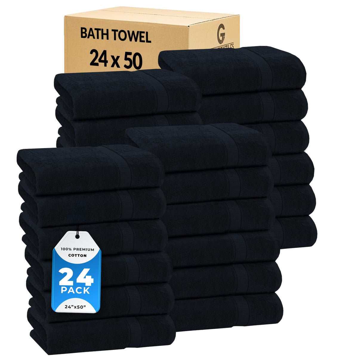 GOLD TEXTILES Premium Black Bath Mat - 2 Pack 22x34 Inches - Not a Bathroom Rug - 100% Ring Spun Cotton - Highly Absorbent & Non Slip Shower Bathroom Floor Mat Towel - Machine Washable