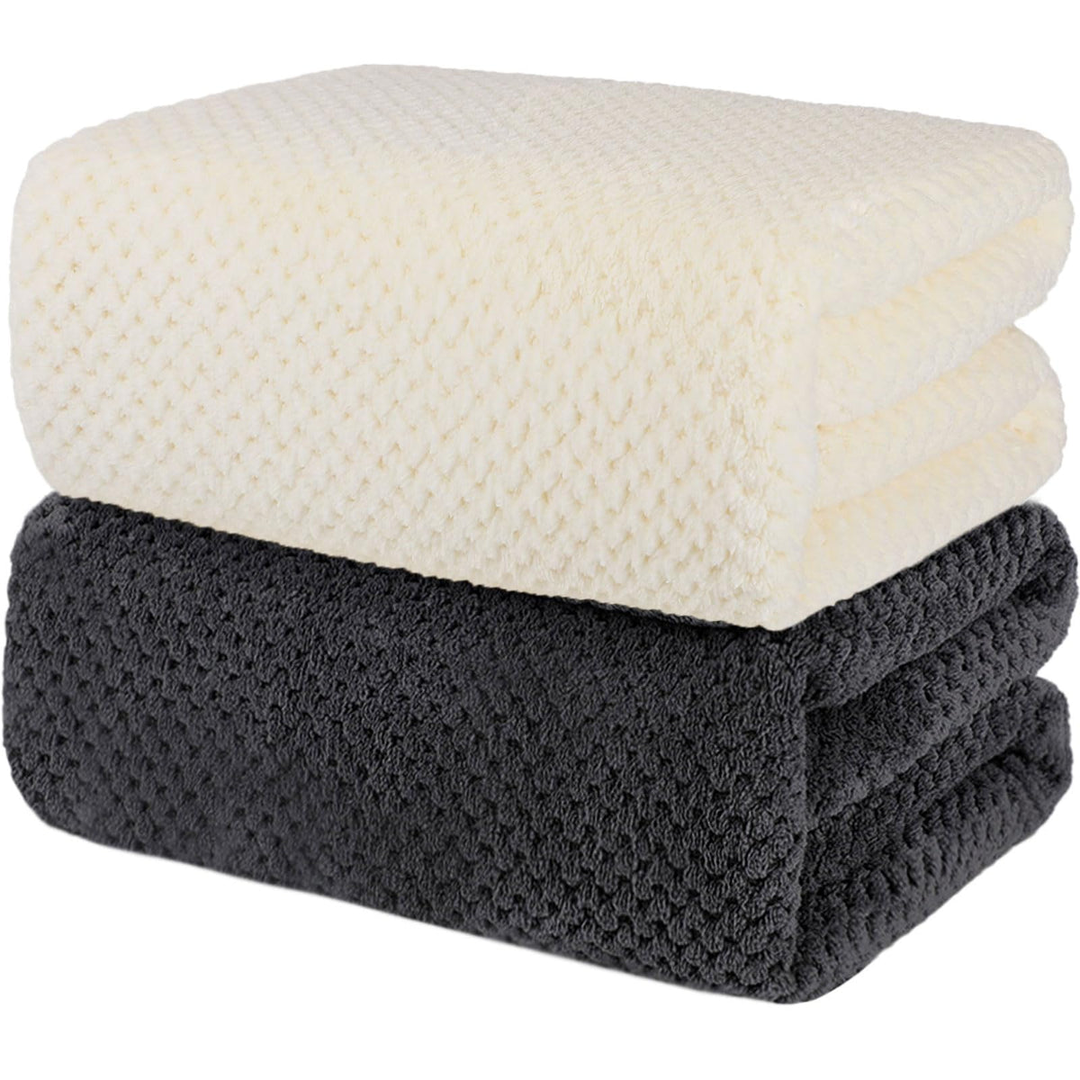 2 Pack Bath Towel Set, Waffle Bath Towel Set, Super Soft Highly Absorbent, Sturdy Quick Drying Towels for Bathroom, Gym, SPA, Yoga (2 Piece 27" x 55", 1Grey+1Purple)