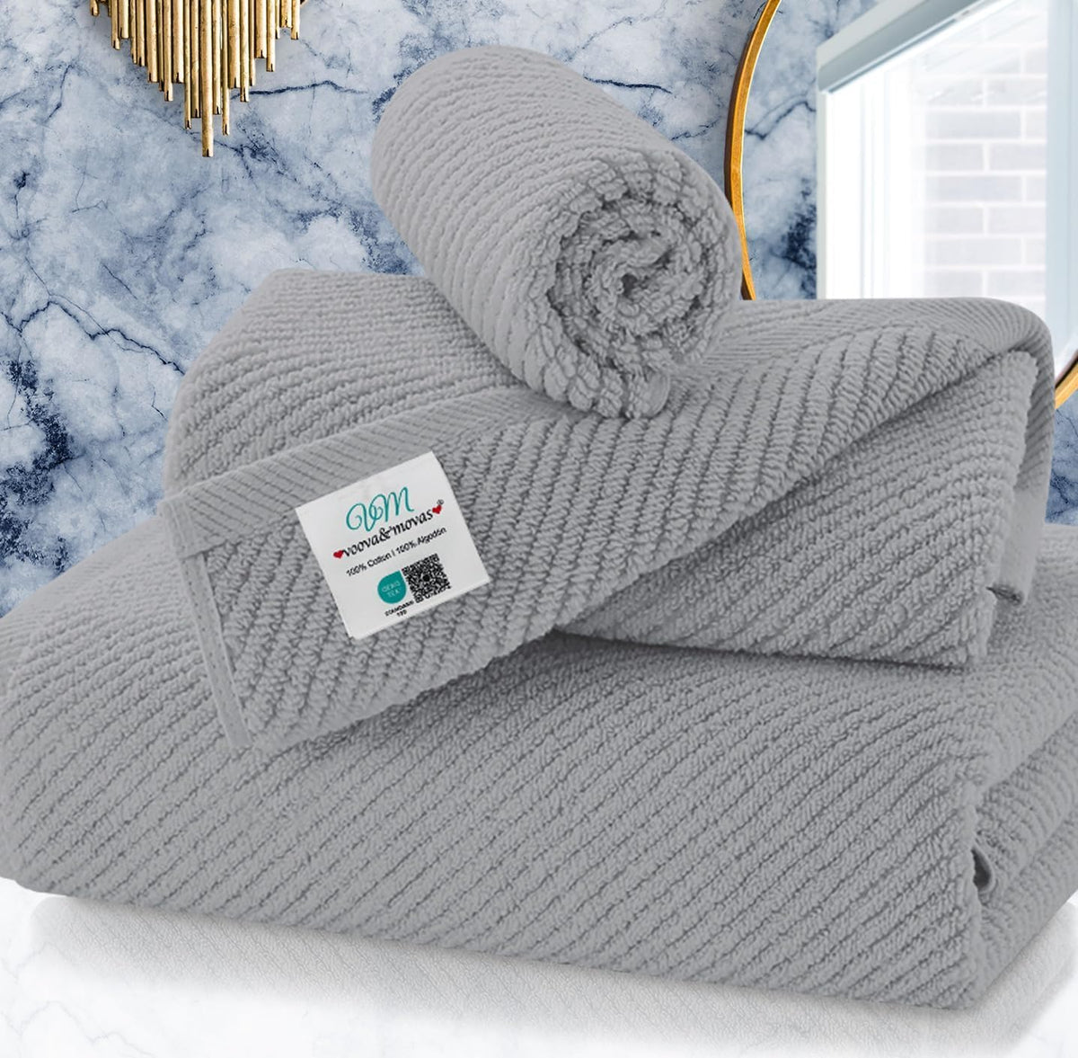 VOOVA & MOVAS 6PC Towel Set, 100% Cotton, Dark Grey