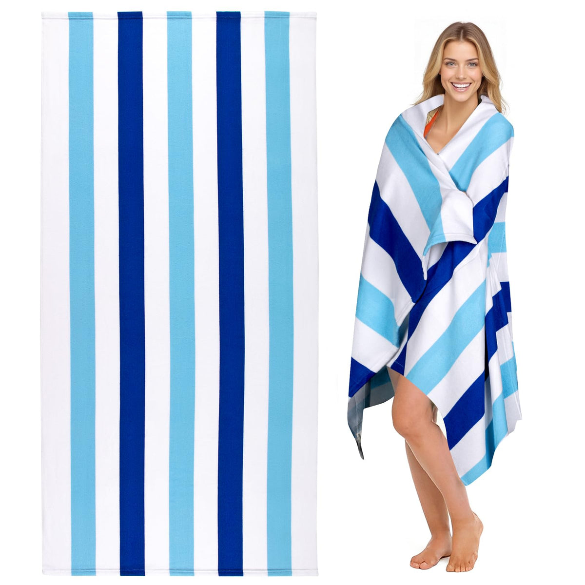cabanana Large Oversized Beach Towel - Microfiber Sand Free 35 x 70 Inch Quick Dry Lightweight Pool Towel for Adults, Thin Striped Swim Towel (Black)