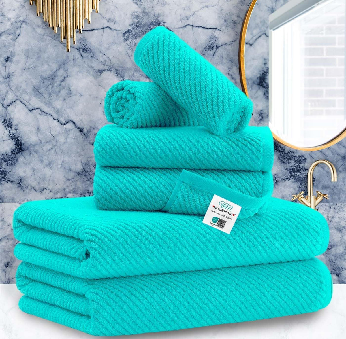 VOOVA & MOVAS 6PC Towel Set, 100% Cotton, Dark Grey