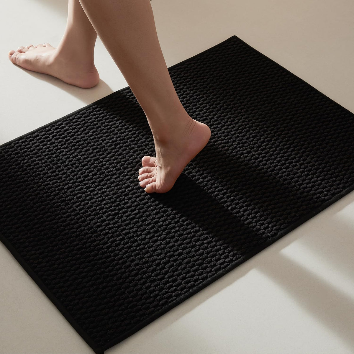 TYUU Bathroom Rugs Non Slip Washable, Super Absorbent Thin Bath Mat Small Quick Dry Low Pile Bathroom Rug, Dark Grey 16"x24"