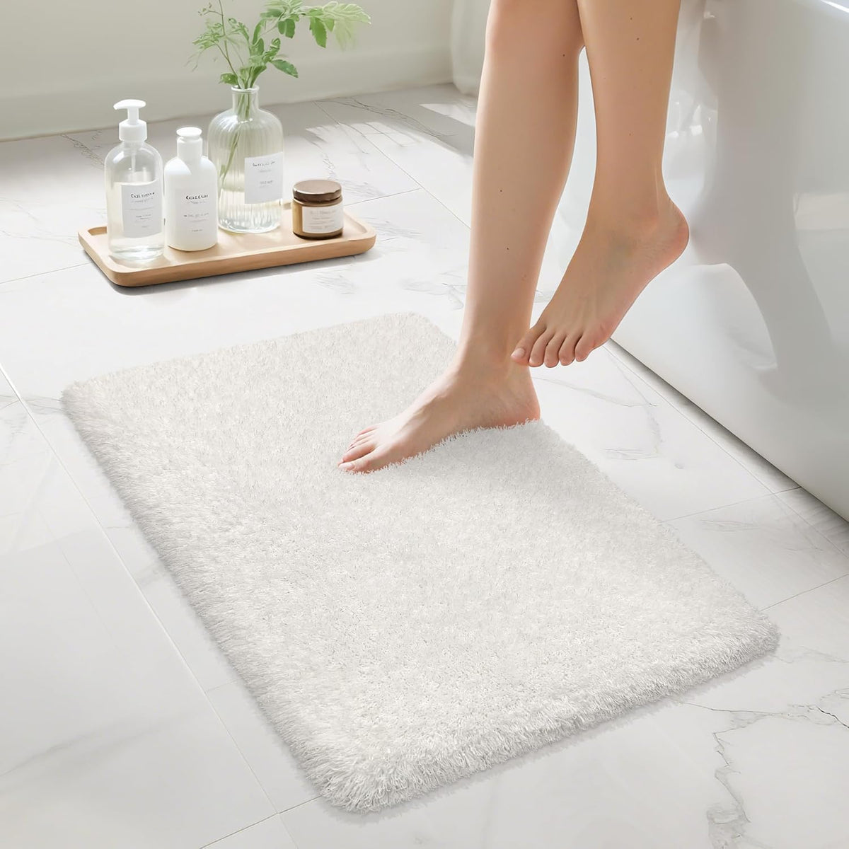 White Bathroom Rugs Non Slip 24"x16",Absorbent Bath Mat Quick Dry