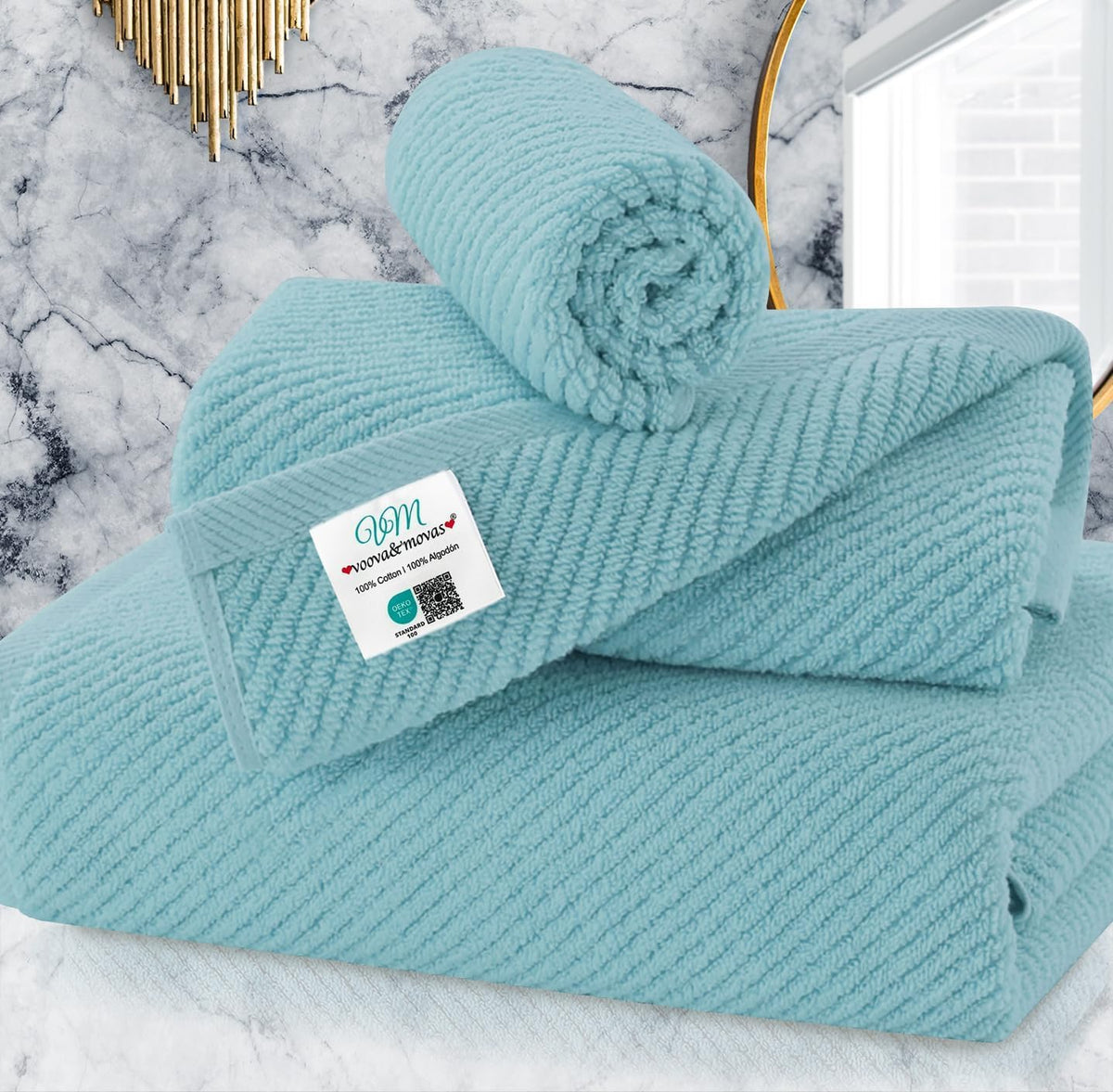 VOOVA & MOVAS 6PC Towel Set, 100% Cotton, Dark Grey